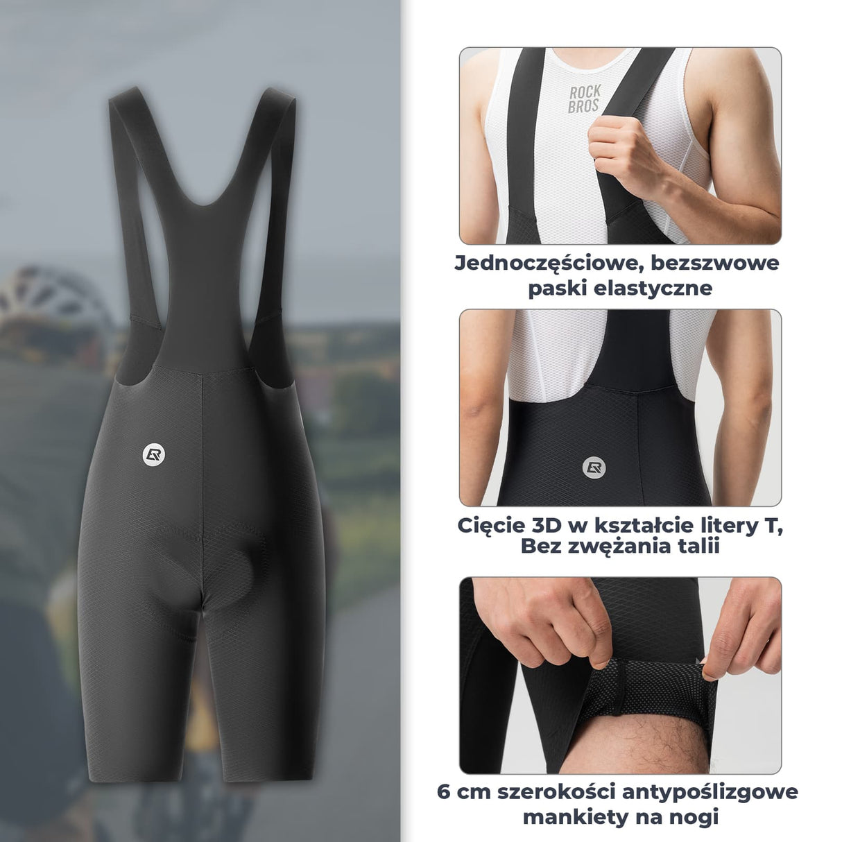 ROCKBROS Męskie Spodenki Rowerowe na Szelkach Spodnie rowerowe na szelkach