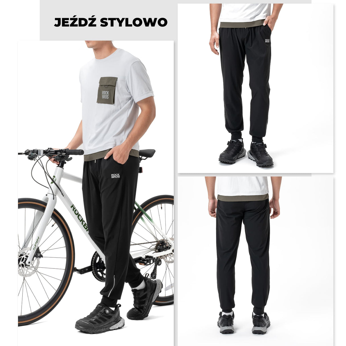 ROCKBROS Cienkie Spodnie Męskie Rowerowe z Odblaskowymi Paskami Spodnie