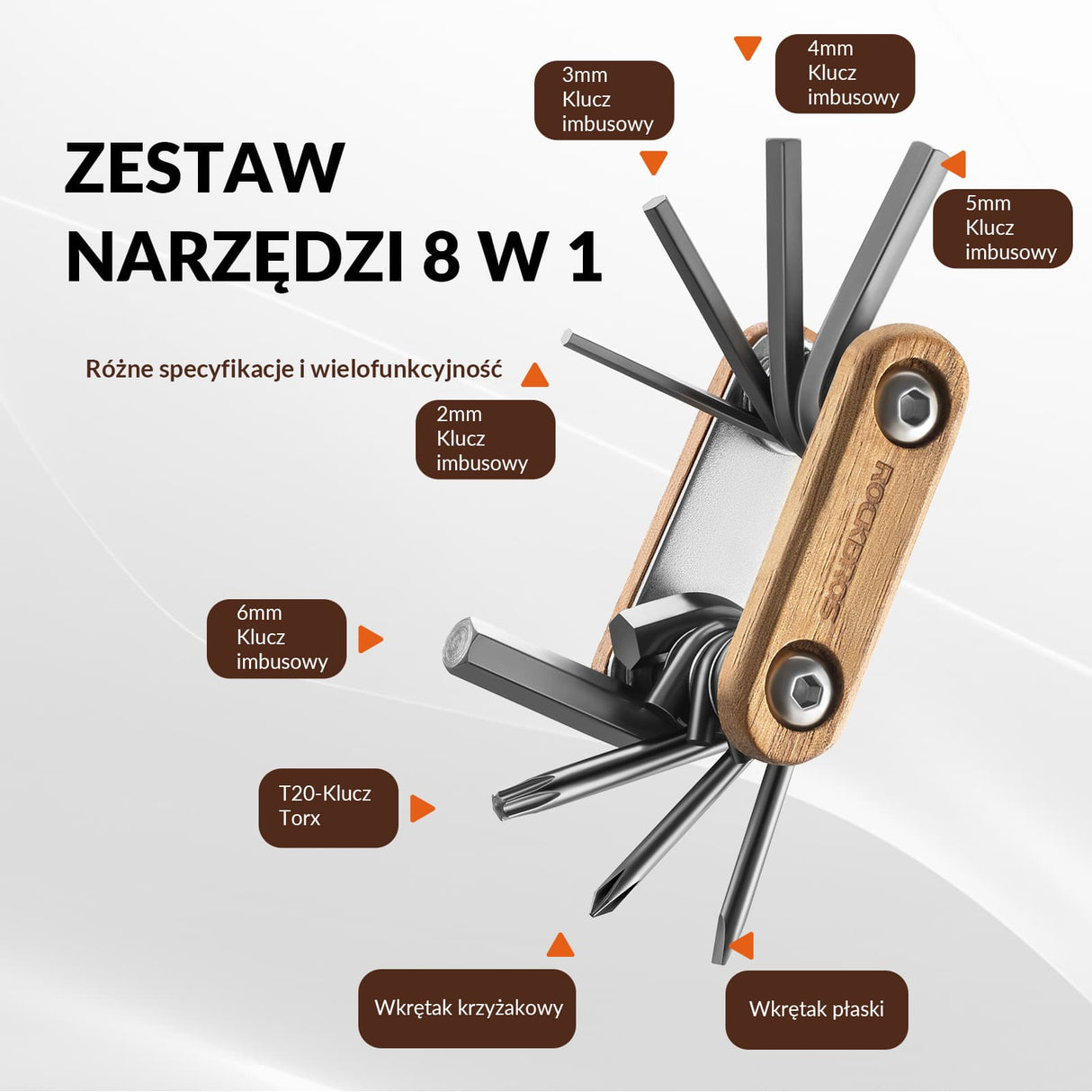 ROCKBROS Mini Narzędzia Do Naprawy Roweru 8 W 1 Wielofunkcyjny Składany Narzędzia do naprawy roweru