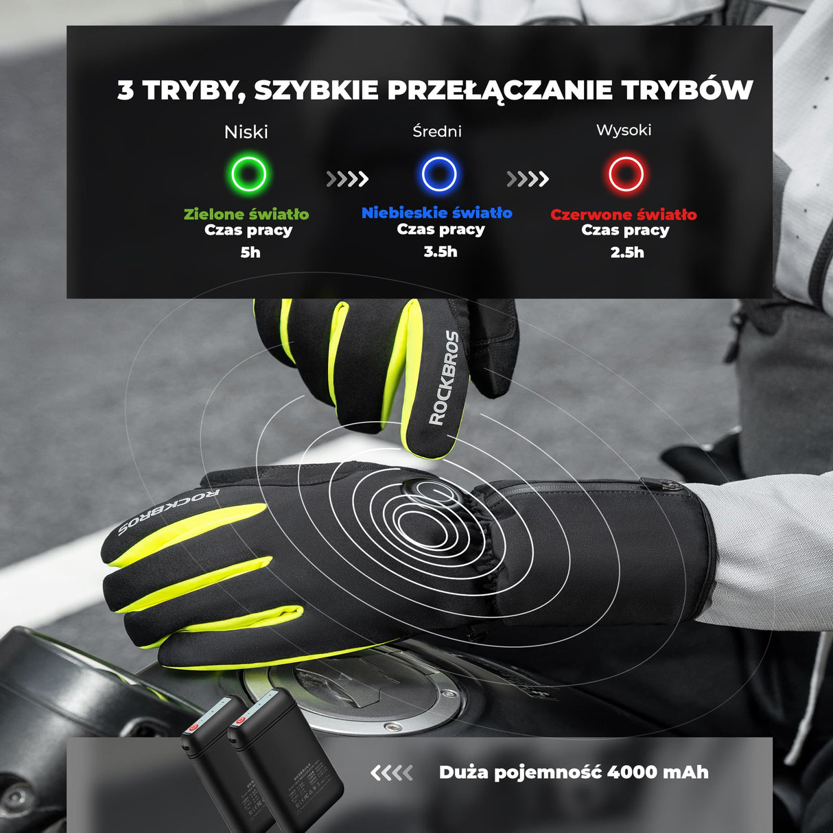 ROCKBROS Rękawiczki Podgrzewane z Akumulatorami Ciepłe Zimowe -S381 Rękawiczki