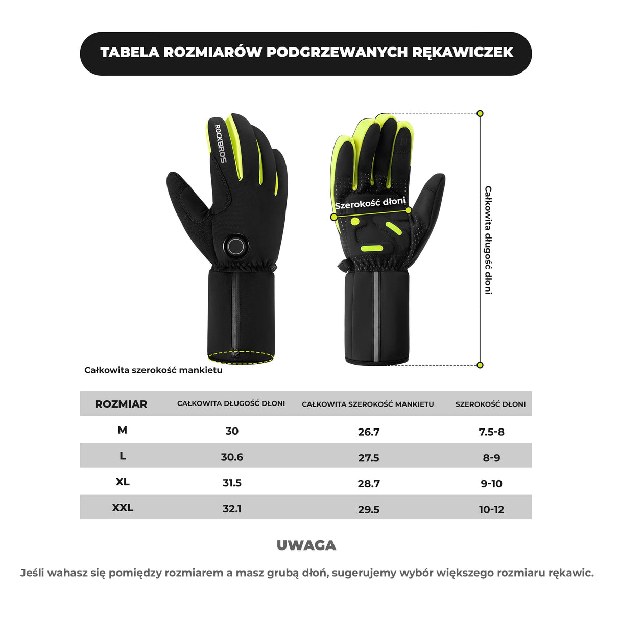 ROCKBROS Rękawiczki Podgrzewane z Akumulatorami Ciepłe Zimowe -S381 Rękawiczki