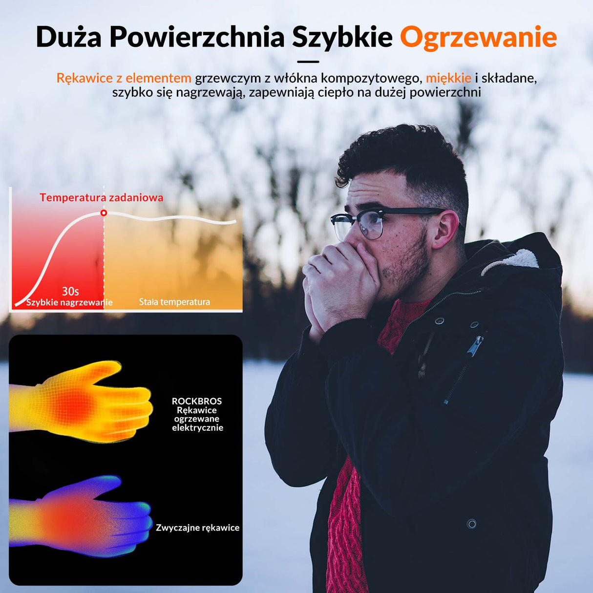ROCKBROS Ogrzewane Rękawiczki Zimowe Termiczne Dotykowe Rękawiczki