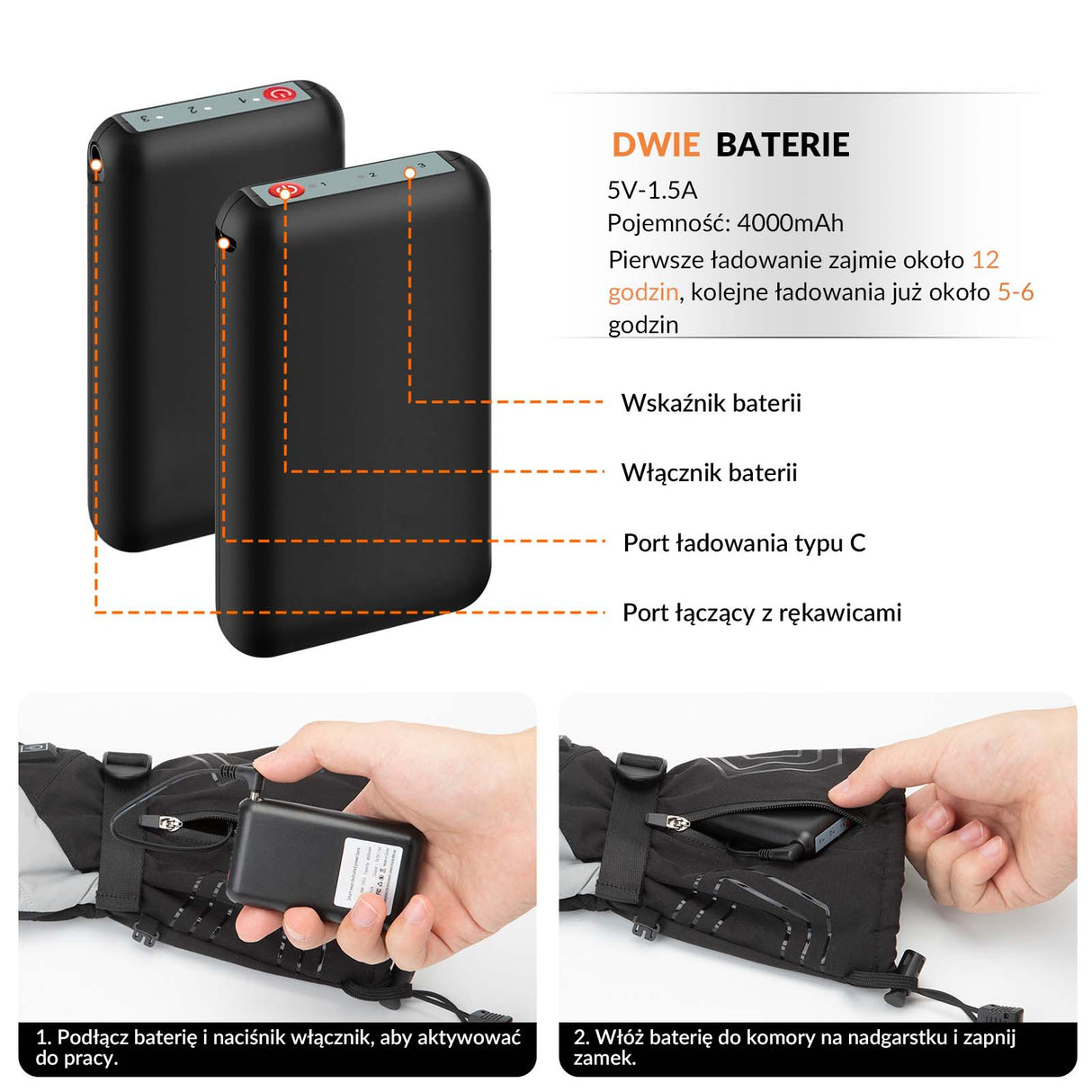 ROCKBROS Ogrzewane Rękawiczki Zimowe Termiczne Dotykowe Rękawiczki