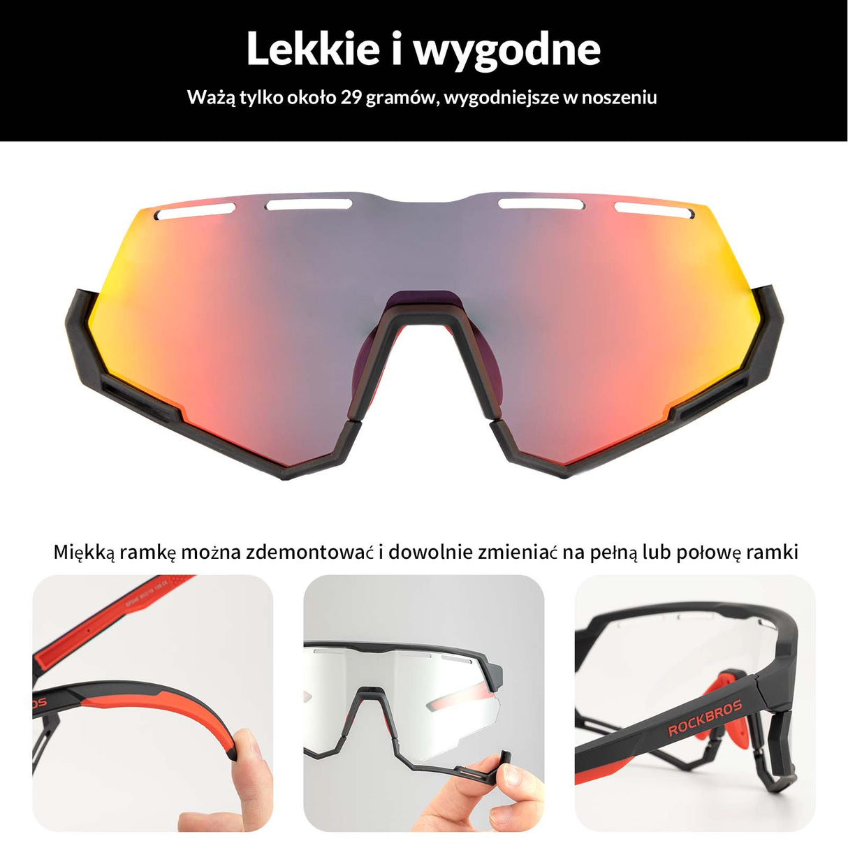 ROCKBROS Okulary Rowerowe 2 w 1 Okulary Polaryzacyjne/Fotochromowe Ochrona UV (Copy) Okulary i gogle