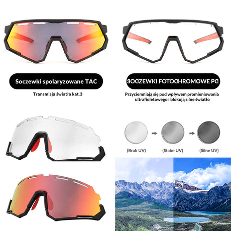ROCKBROS Okulary Rowerowe 2 w 1 Okulary Polaryzacyjne/Fotochromowe Ochrona UV (Copy) Okulary i gogle