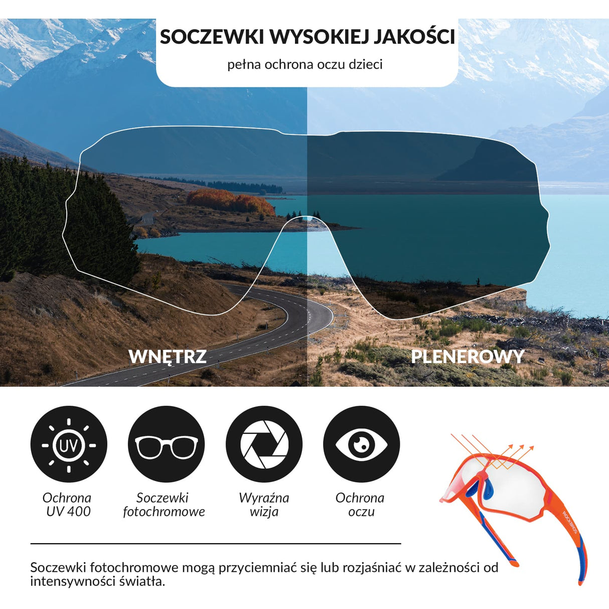 ROCKBROS Okulary Rowerowe Dziecięce Samoprzyciemniające Ochrona UV400-SP314 Okulary i gogle
