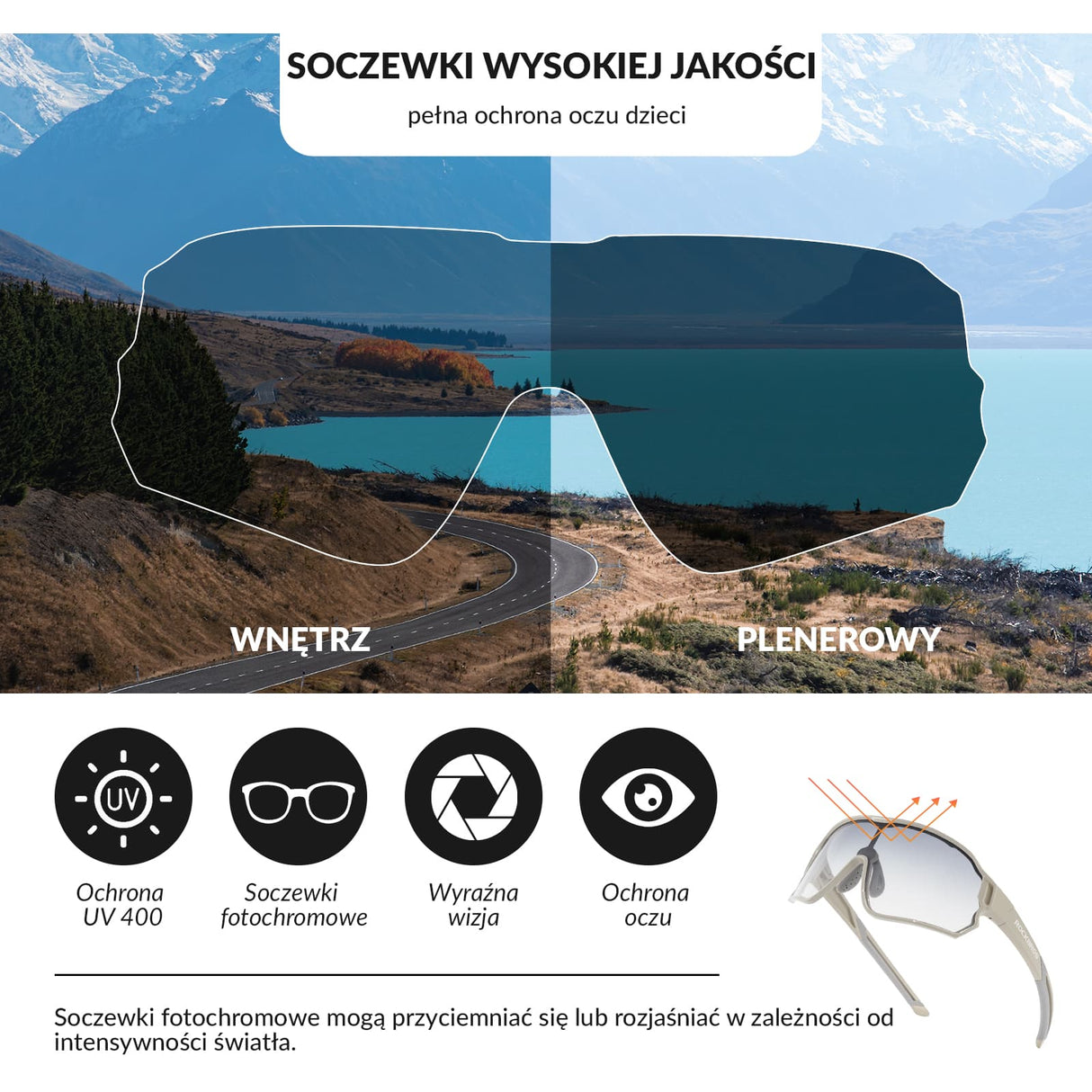 ROCKBROS Okulary Rowerowe Dziecięce Samoprzyciemniające Ochrona UV400-SP314 Okulary i gogle