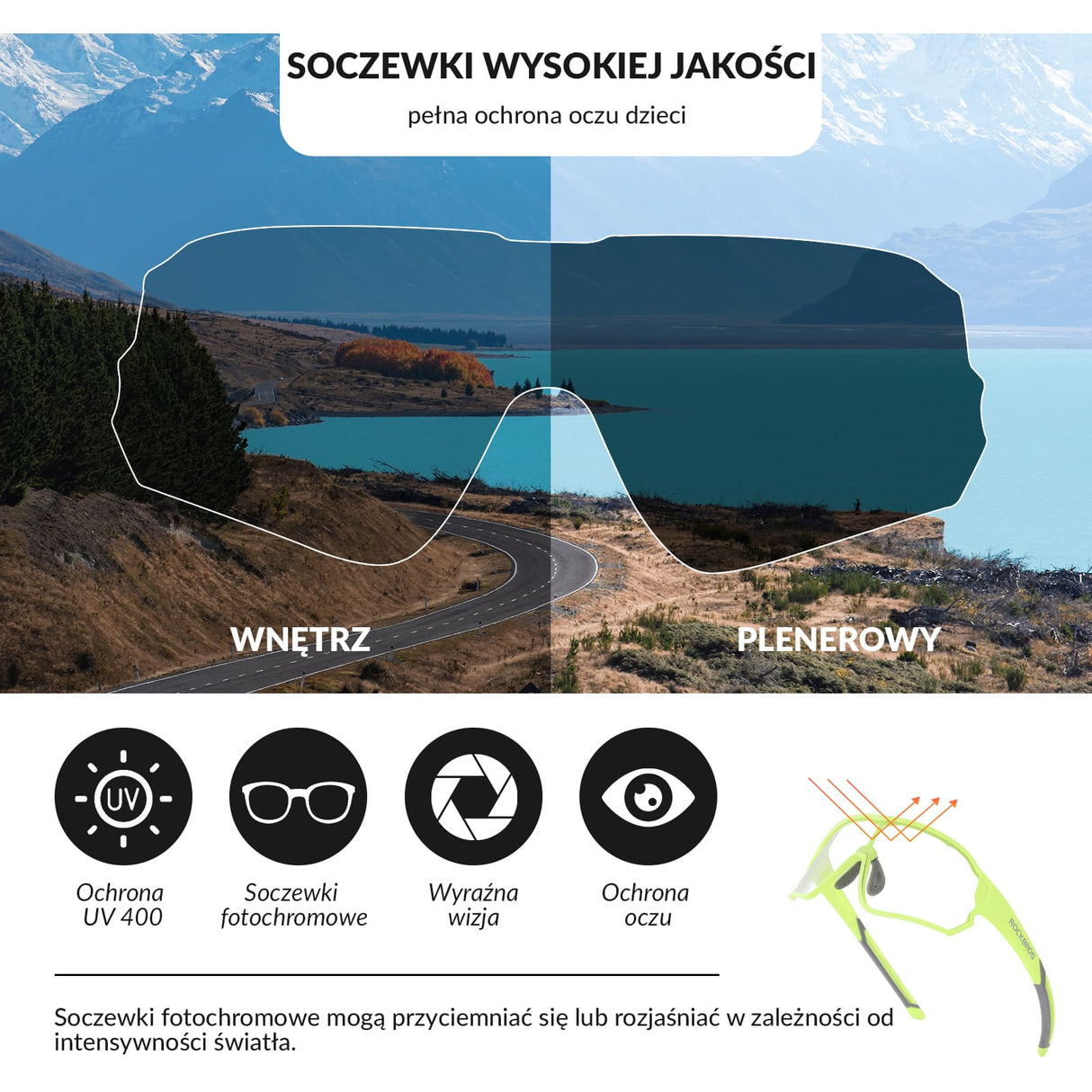 ROCKBROS Okulary Rowerowe Dziecięce Samoprzyciemniające Ochrona UV400-SP314 Okulary i gogle