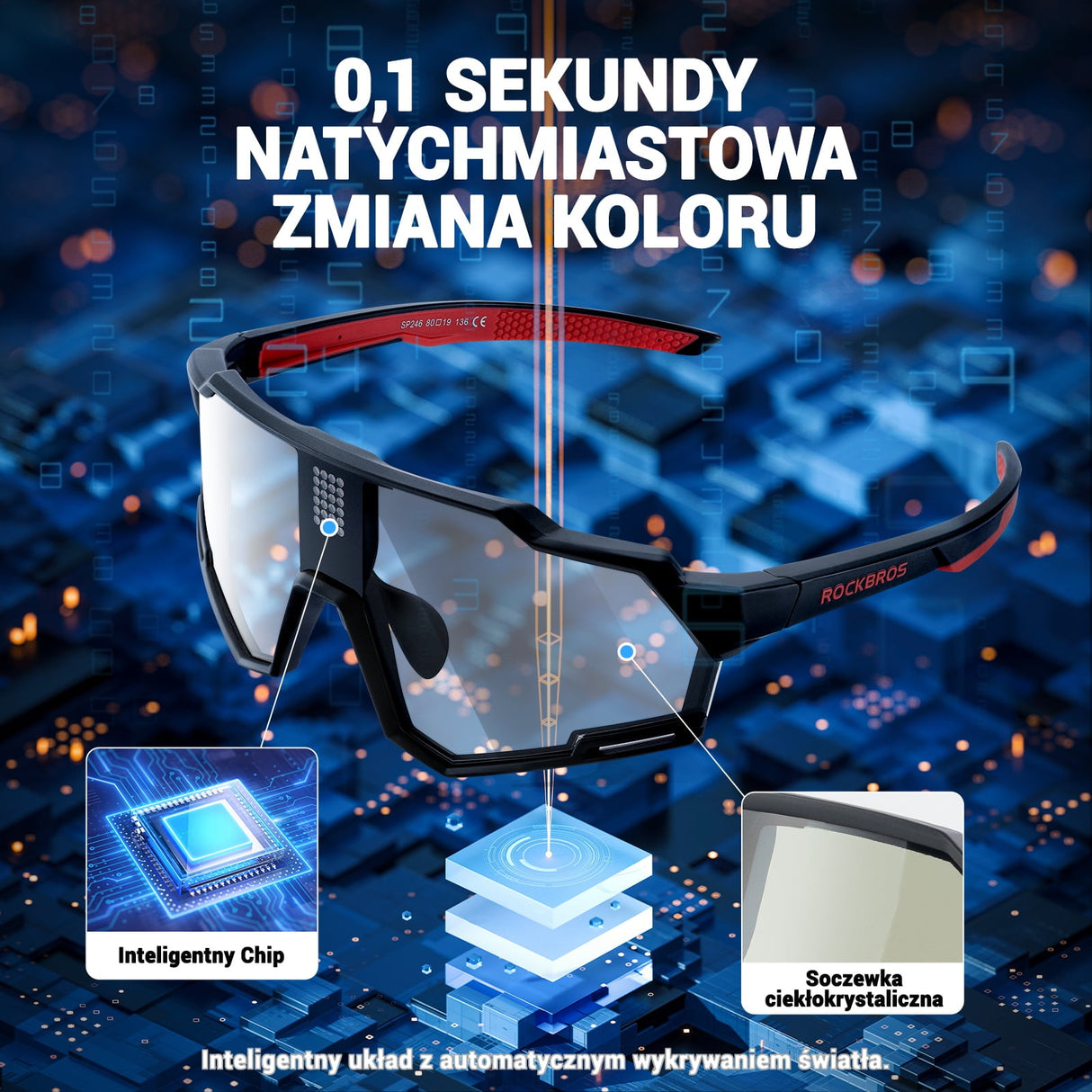 ROCKBROS Elektroniczne Okulary Rowerowe Z Soczewkami Fotochromowymi I Polaryzacyjnymi-SP280 Okulary i gogle