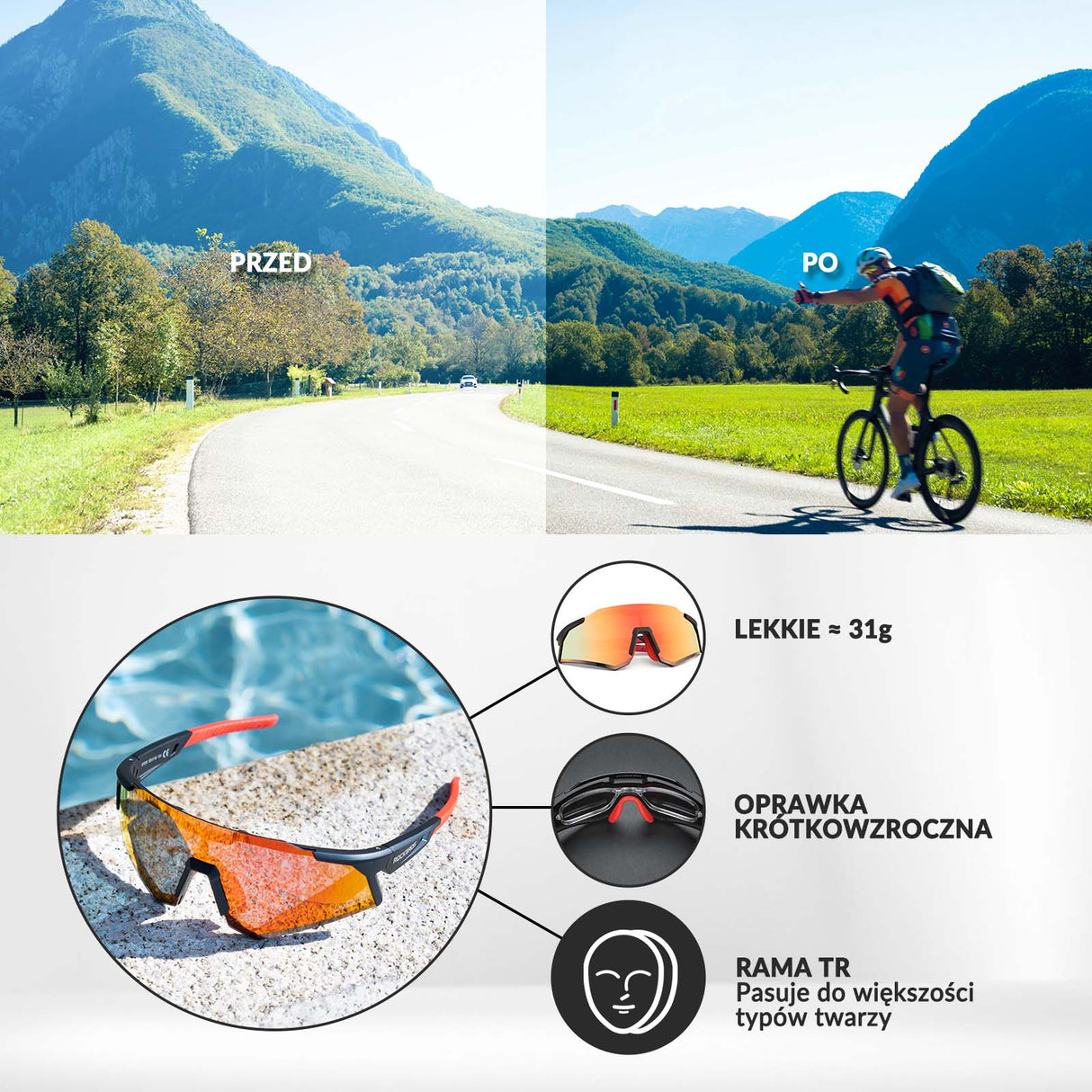 ROCKBROS ROCKBROS Okulary Rowerowe Polaryzacyjne Okulary Ochronne UV400 Okulary i gogle