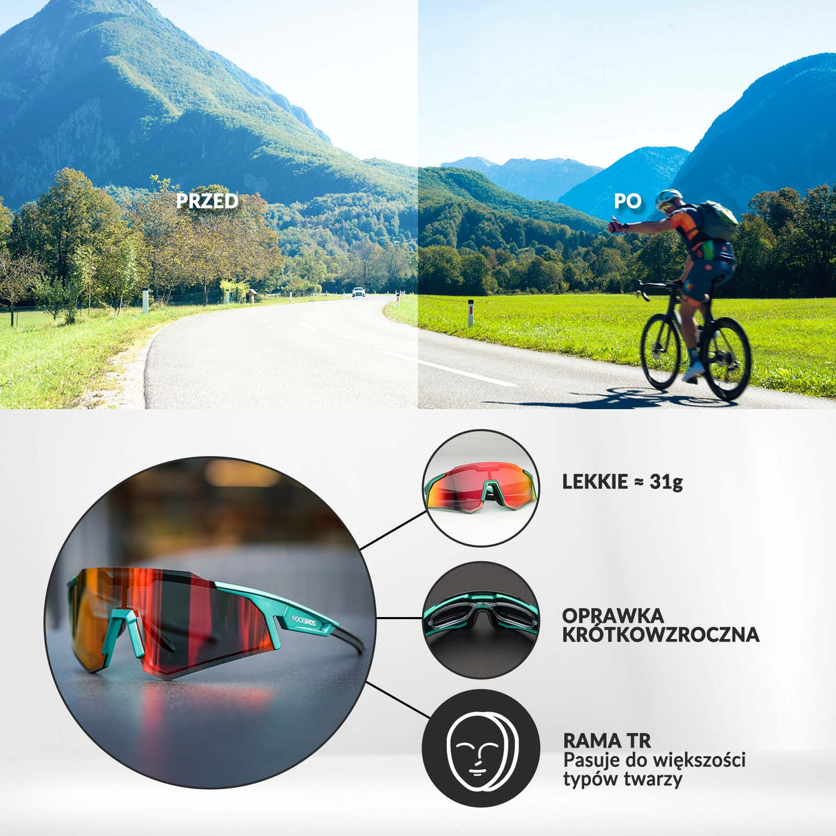 ROCKBROS ROCKBROS Okulary Rowerowe Polaryzacyjne Okulary Ochronne UV400 Okulary i gogle