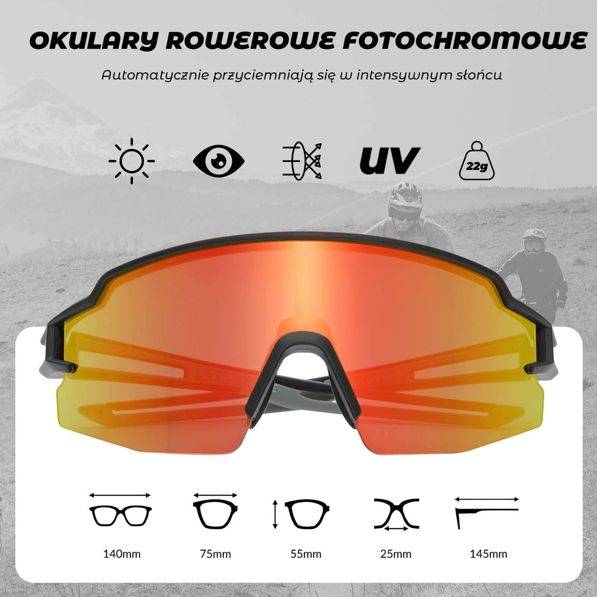 ROCKBROS ROCKBROS Okulary Rowerowe UV400 Fotochromowe Przeciwsłoneczne Wiatroszczelne Okulary i gogle