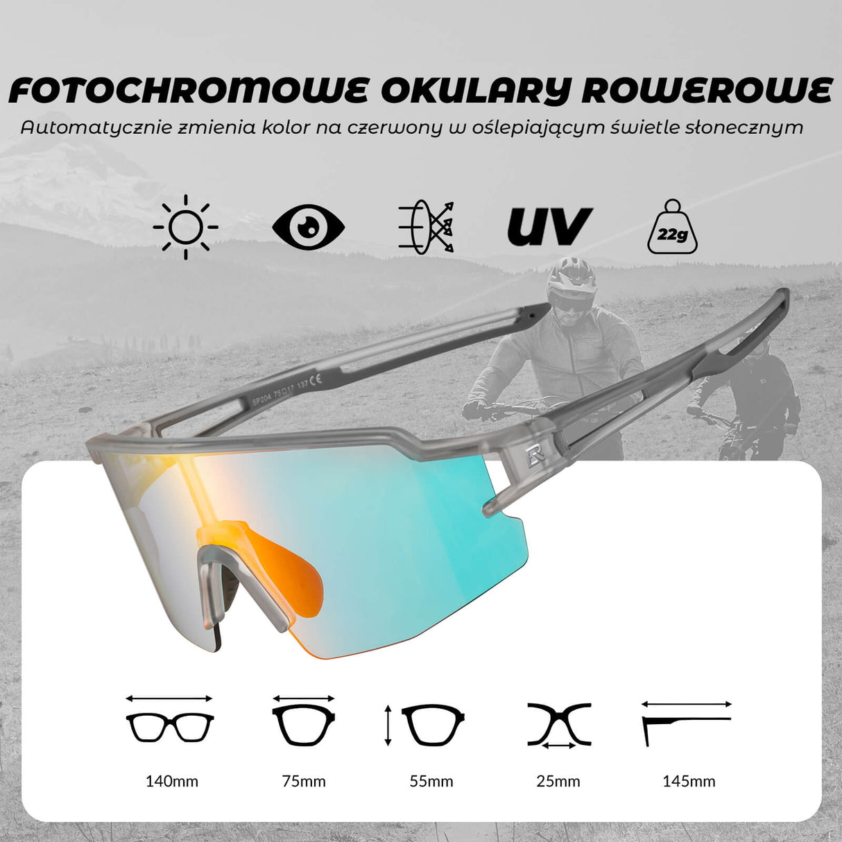 ROCKBROS ROCKBROS Okulary Rowerowe UV400 Fotochromowe Przeciwsłoneczne Wiatroszczelne Okulary i gogle