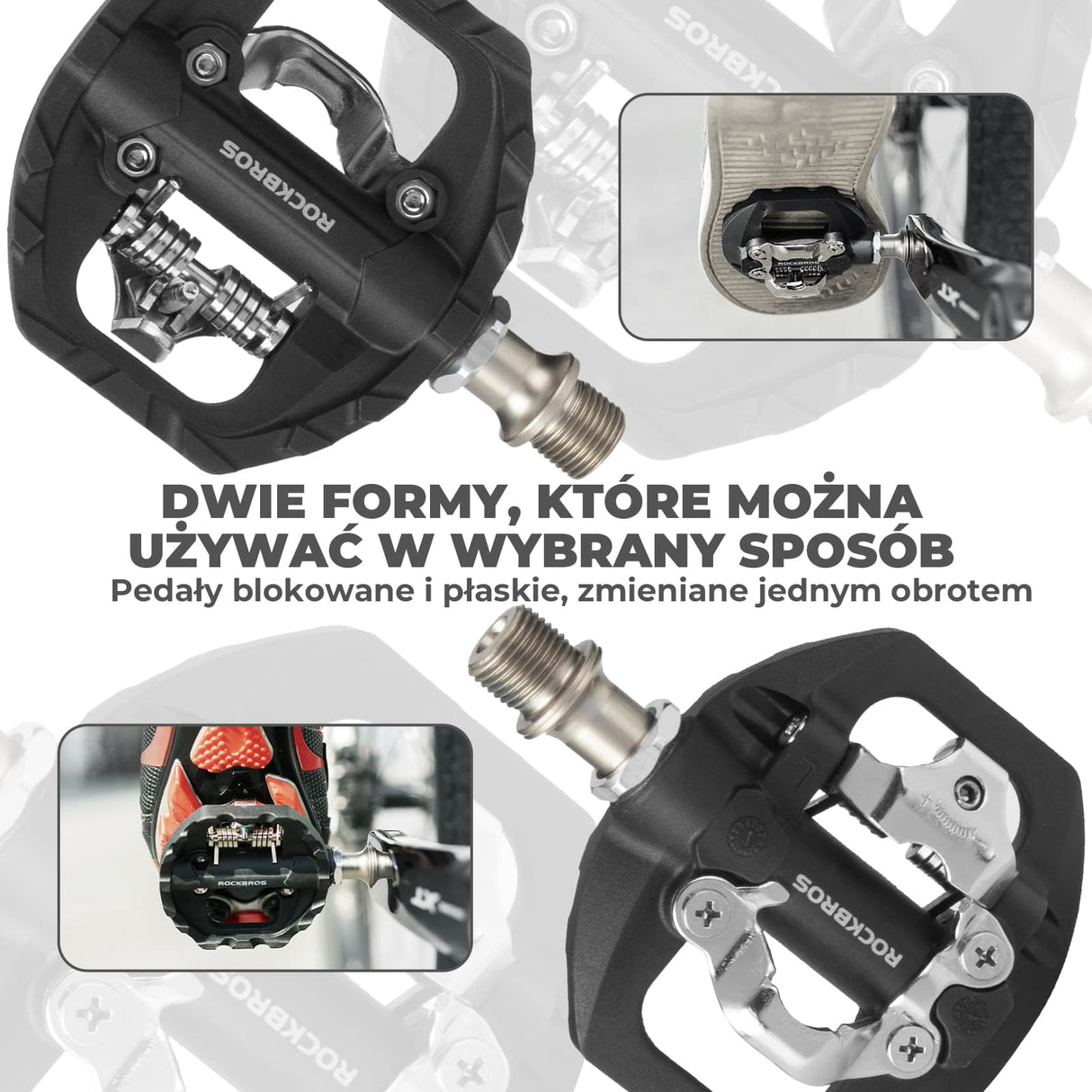 ROCKBROS Pedały Rowerowe 2 w 1 SPD i Płaskie Wykonane z Włókna Nylonowego-M108 Pedały rowerowe