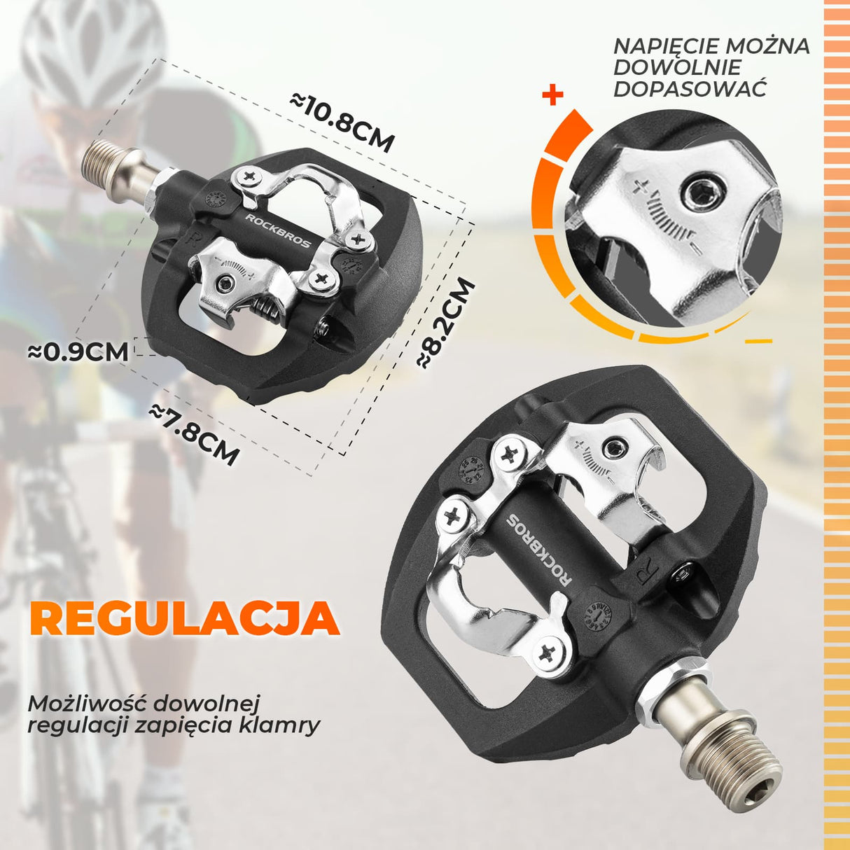 ROCKBROS Pedały Rowerowe 2 w 1 SPD i Płaskie Wykonane z Włókna Nylonowego-M108 Pedały rowerowe