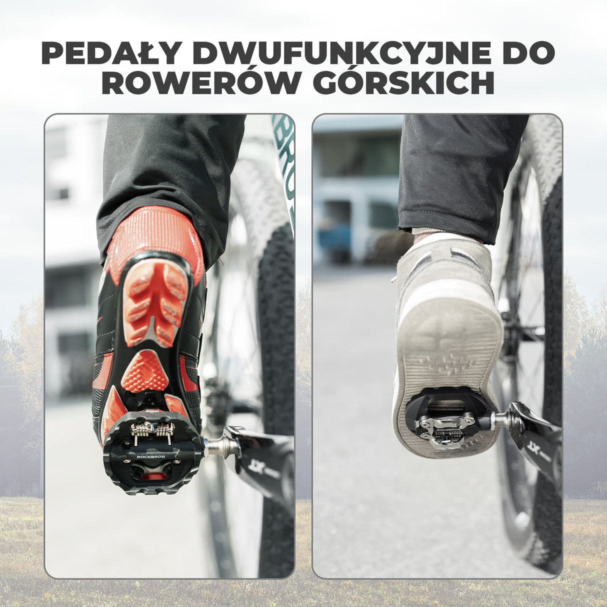 ROCKBROS Pedały Rowerowe 2 w 1 SPD i Płaskie Wykonane z Włókna Nylonowego-M108 Pedały rowerowe