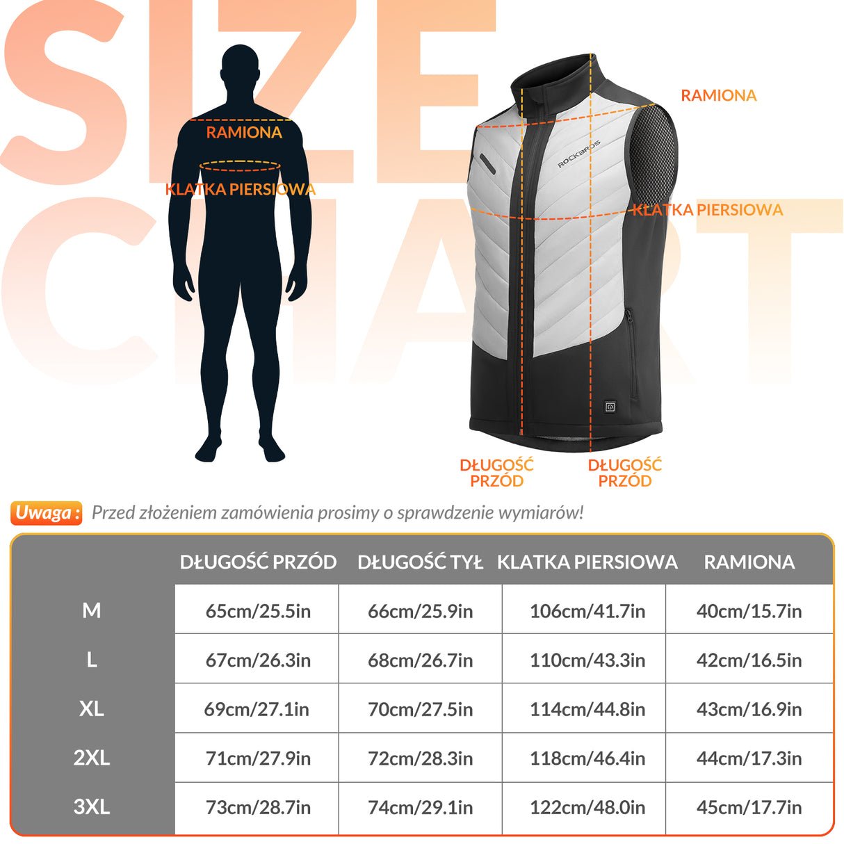 ROCKBROS Podgrzewana Kamizelka Elektryczna Zimowa 3 Tryby Unisex Kamizelki