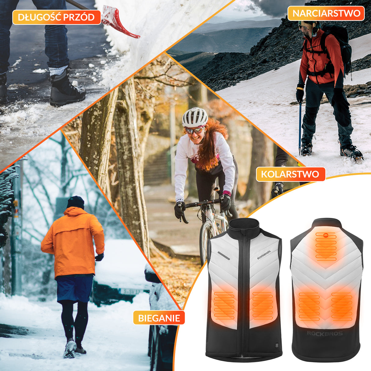 ROCKBROS Podgrzewana Kamizelka Elektryczna Zimowa 3 Tryby Unisex Kamizelki