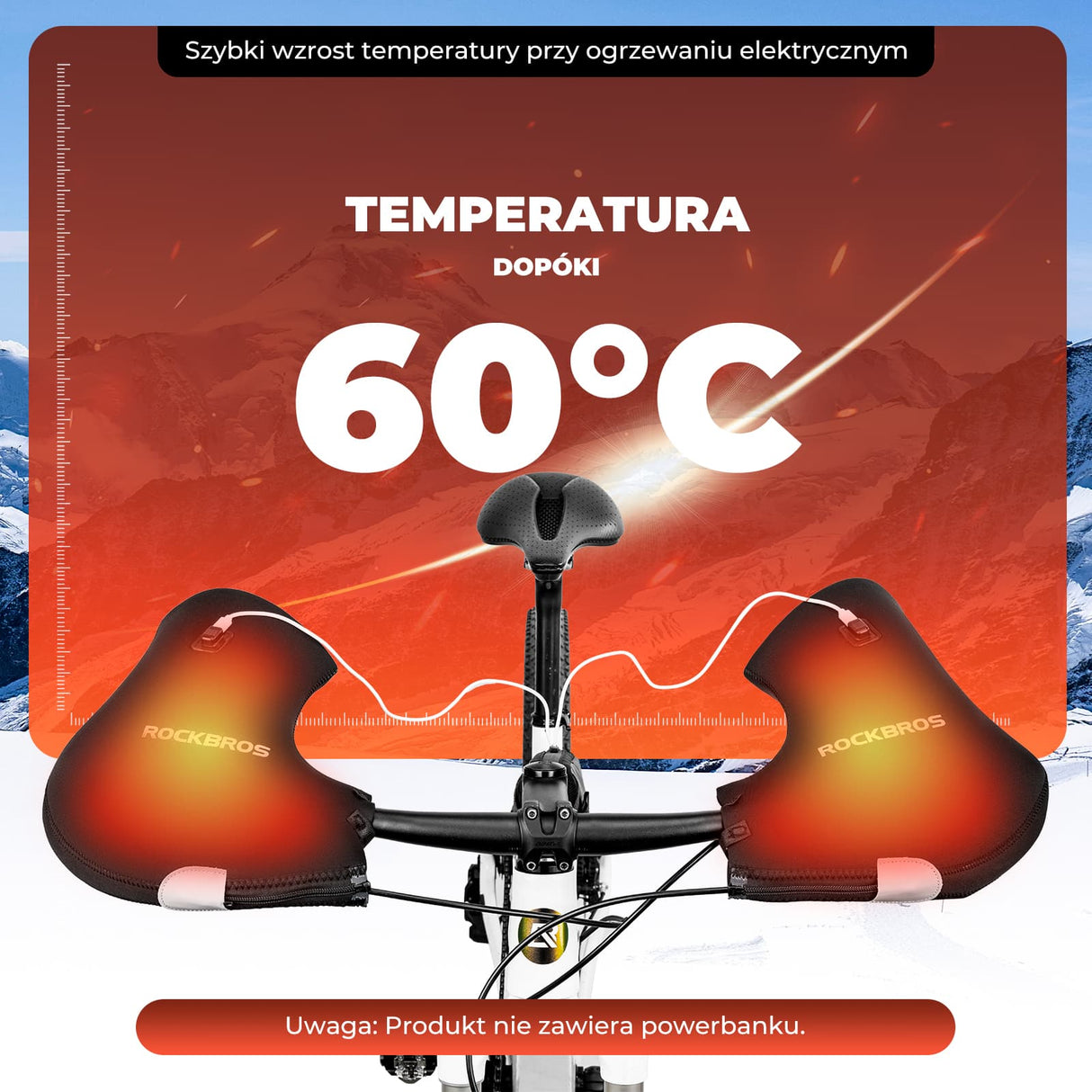 ROCKBROS Podgrzewane, Wodoodporne Pokrowce Na Kierownicę Roweru Z Możliwością Ładowania-D16-2 Rękawiczki