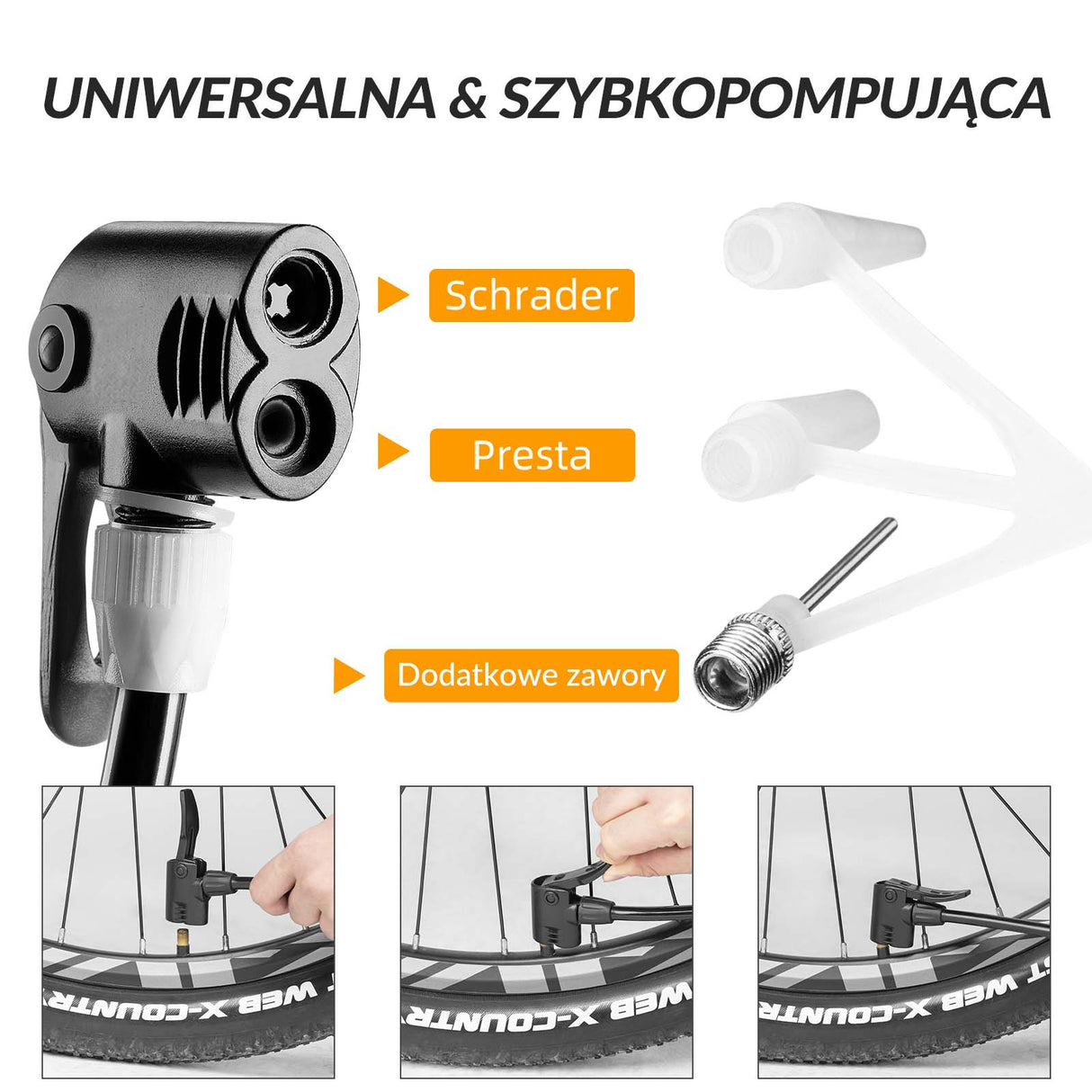 ROCKBROS ROCKBROS Pompka Nożna Dwutłokowa do Wszystkich Zaworów 11Bar/160PSI Wskaźnik Pompki rowerowe