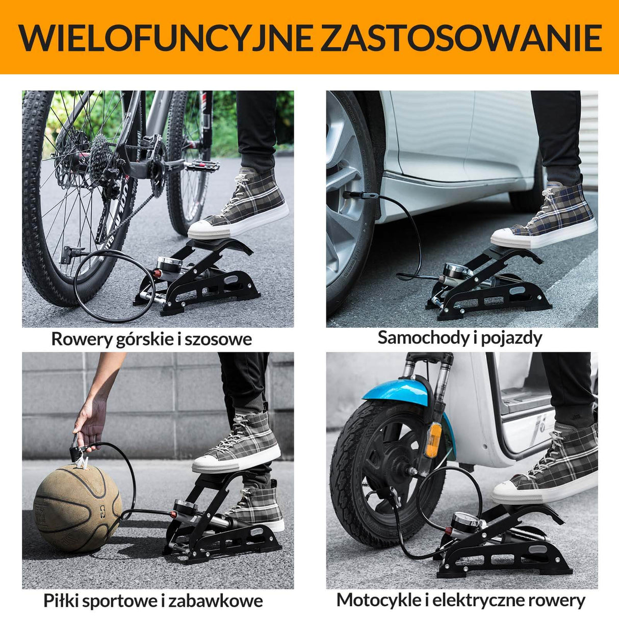 ROCKBROS ROCKBROS Pompka Nożna Dwutłokowa do Wszystkich Zaworów 11Bar/160PSI Wskaźnik Pompki rowerowe