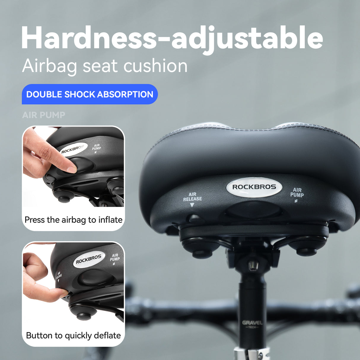 ROCKBROS Regulowane Pompowane Siodełko Rowerowe-V20 Siodełka rowerowe