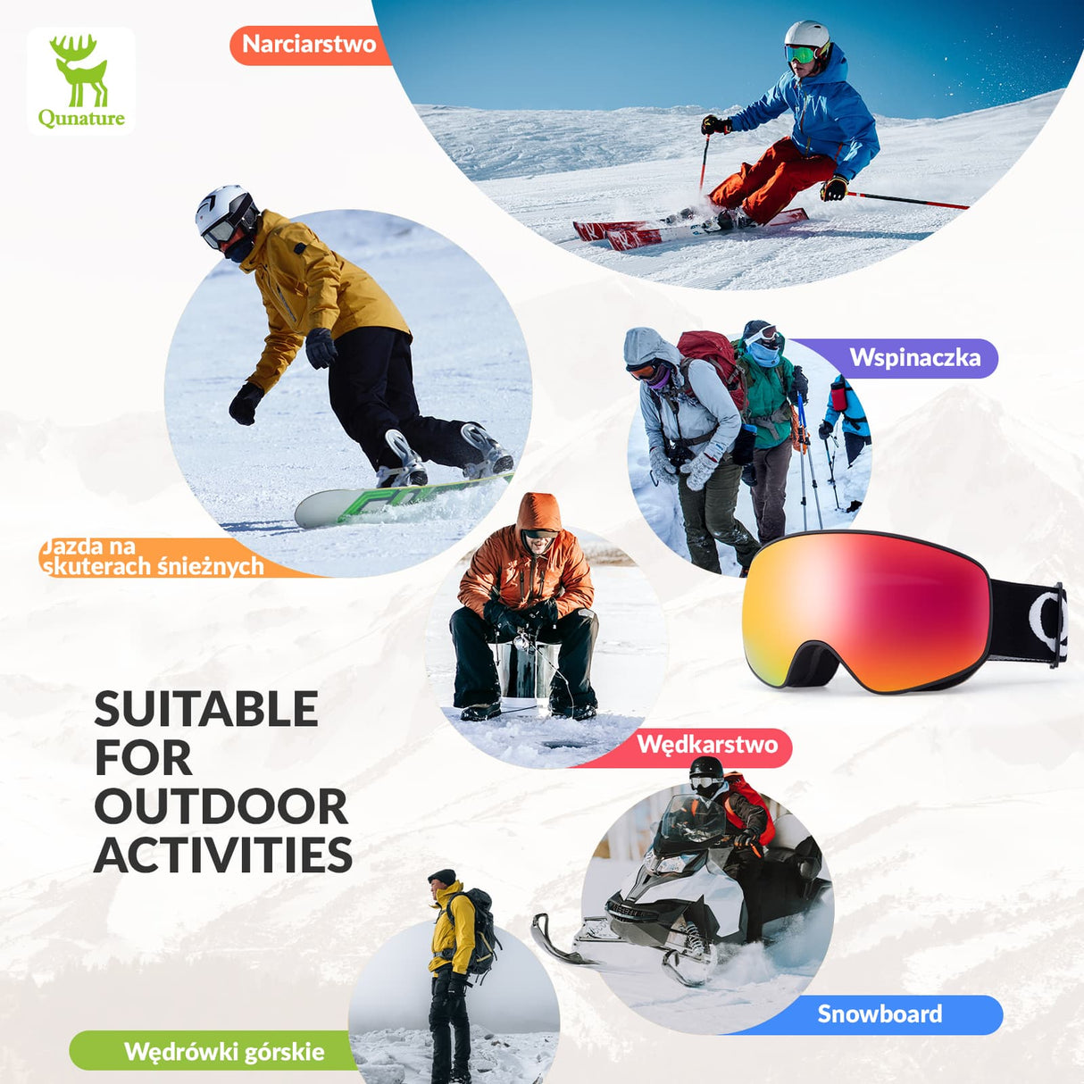 Qunature Qunature Młodzieżowe Gogle Narciarskie Z Filtrem UV Kompatybilne Z Kaskiem-Q23-044 Gogle narciarskie