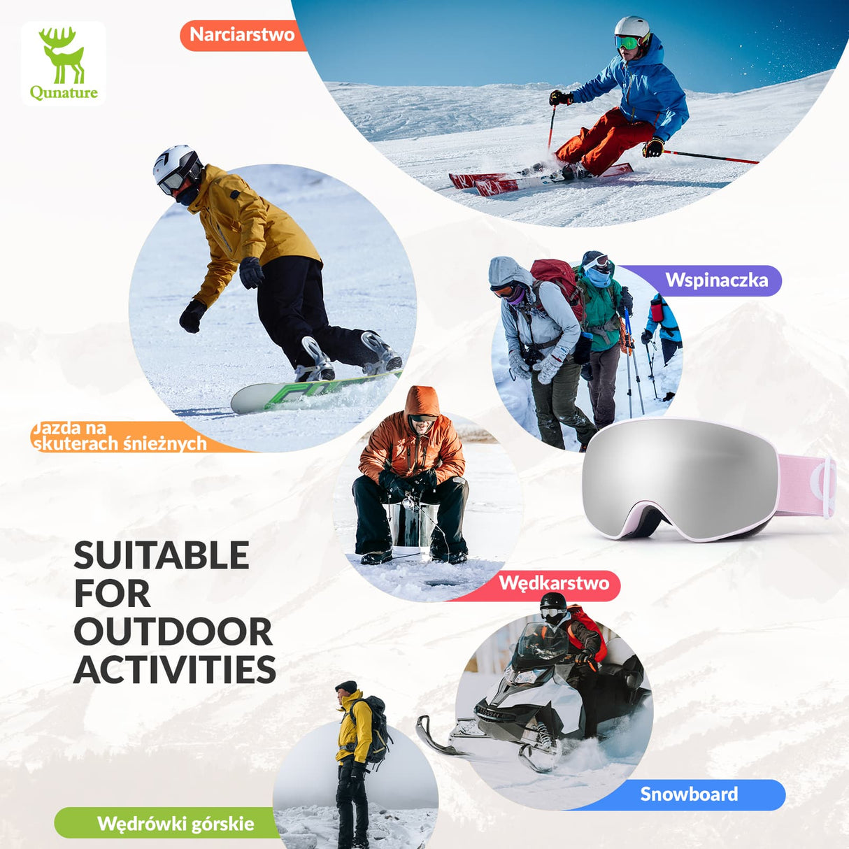 Qunature Qunature Młodzieżowe Gogle Narciarskie Z Filtrem UV Kompatybilne Z Kaskiem-Q23-044 Gogle narciarskie