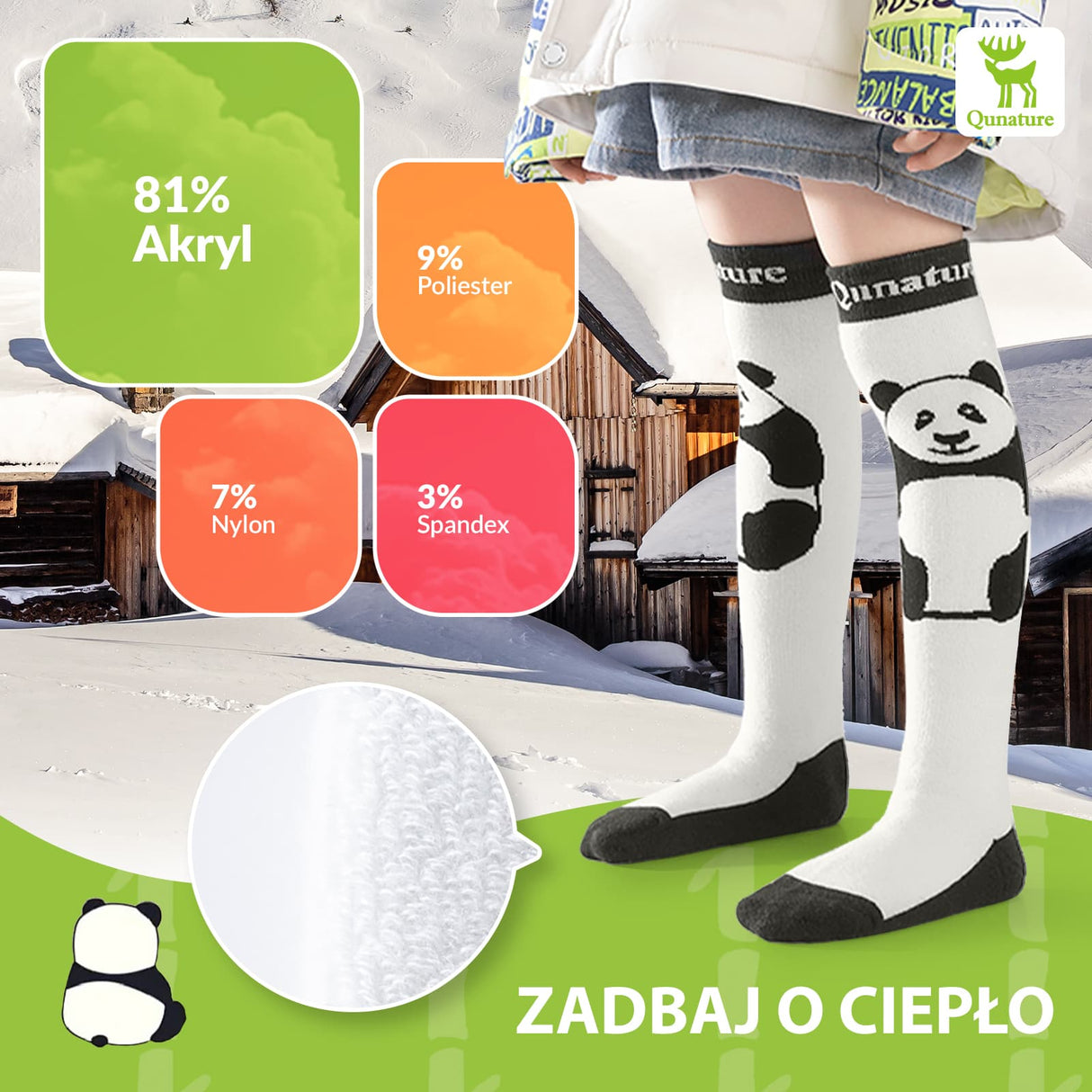 Qunature Qunature Dziecięce Skarpety Narciarskie Do Kolan W Kolorze Pandy-Q23-015 Skarpetka