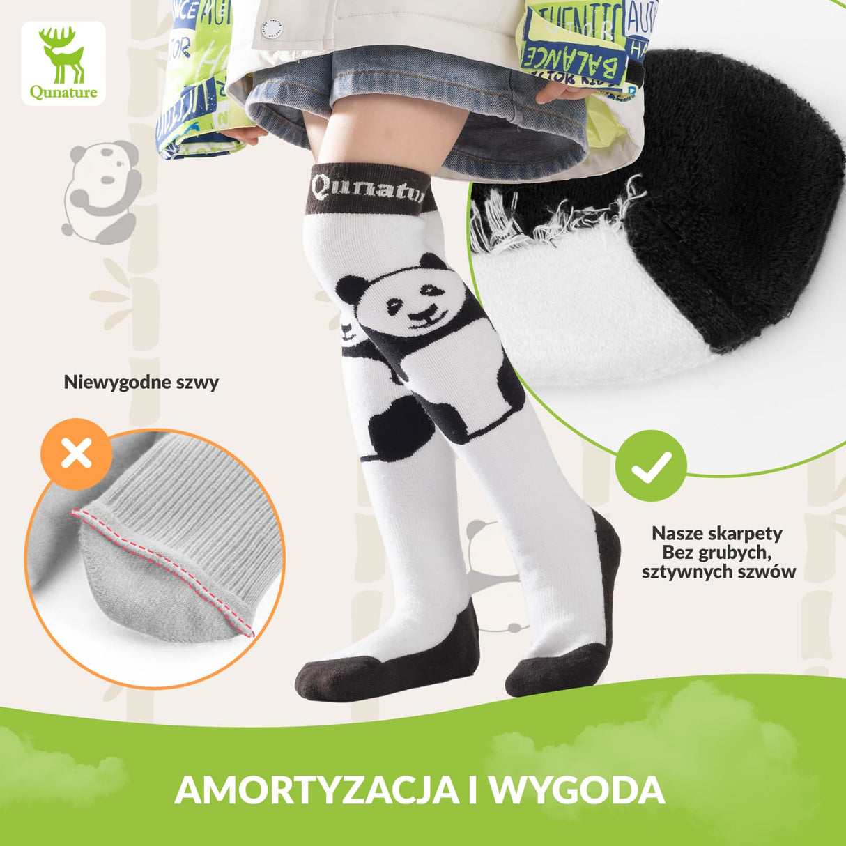 Qunature Qunature Dziecięce Skarpety Narciarskie Do Kolan W Kolorze Pandy-Q23-015 Skarpetka