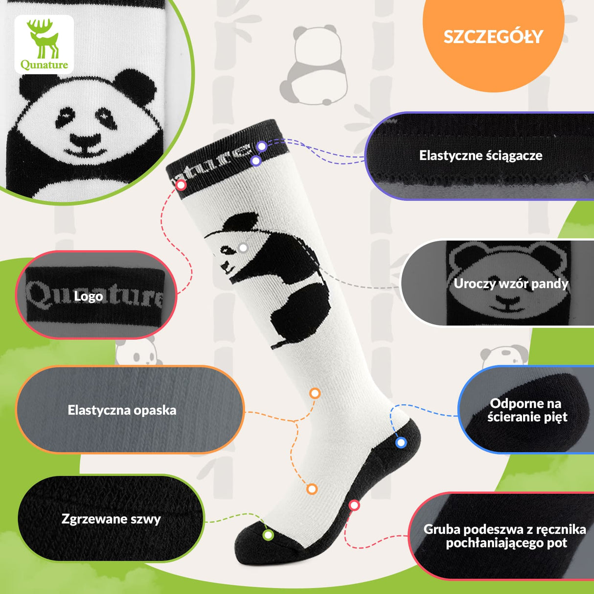 Qunature Qunature Dziecięce Skarpety Narciarskie Do Kolan W Kolorze Pandy-Q23-015 Skarpetka