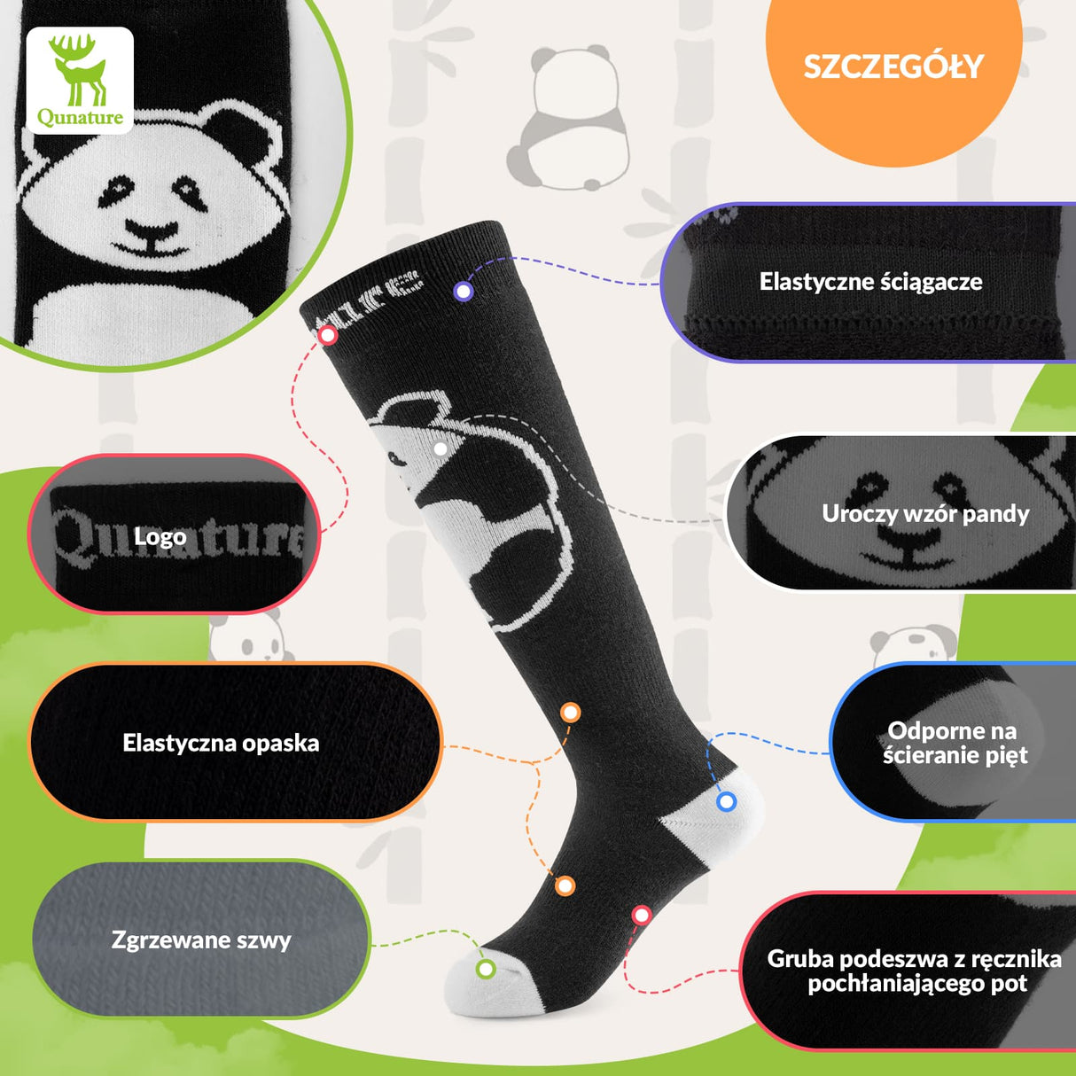 Qunature Qunature Dziecięce Skarpety Narciarskie Do Kolan W Kolorze Pandy-Q23-015 Skarpetka