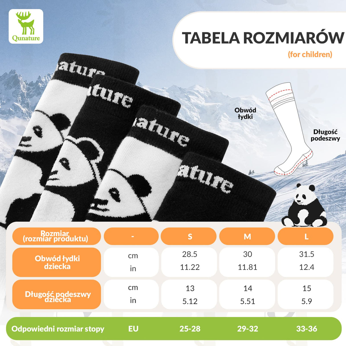 Qunature Qunature Dziecięce Skarpety Narciarskie Do Kolan W Kolorze Pandy-Q23-015 Skarpetka