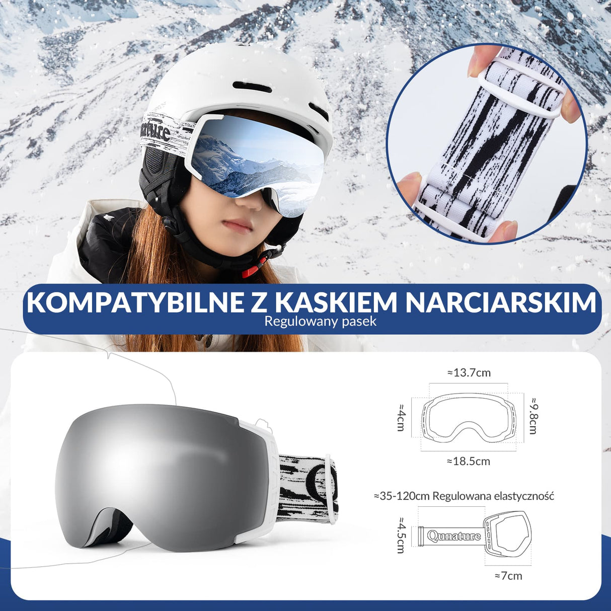 Qunature Qunature Gogle Śnieżne Ochrona UV Podwójne Soczewki Przeciwmgielne-Q23-005 Gogle narciarskie