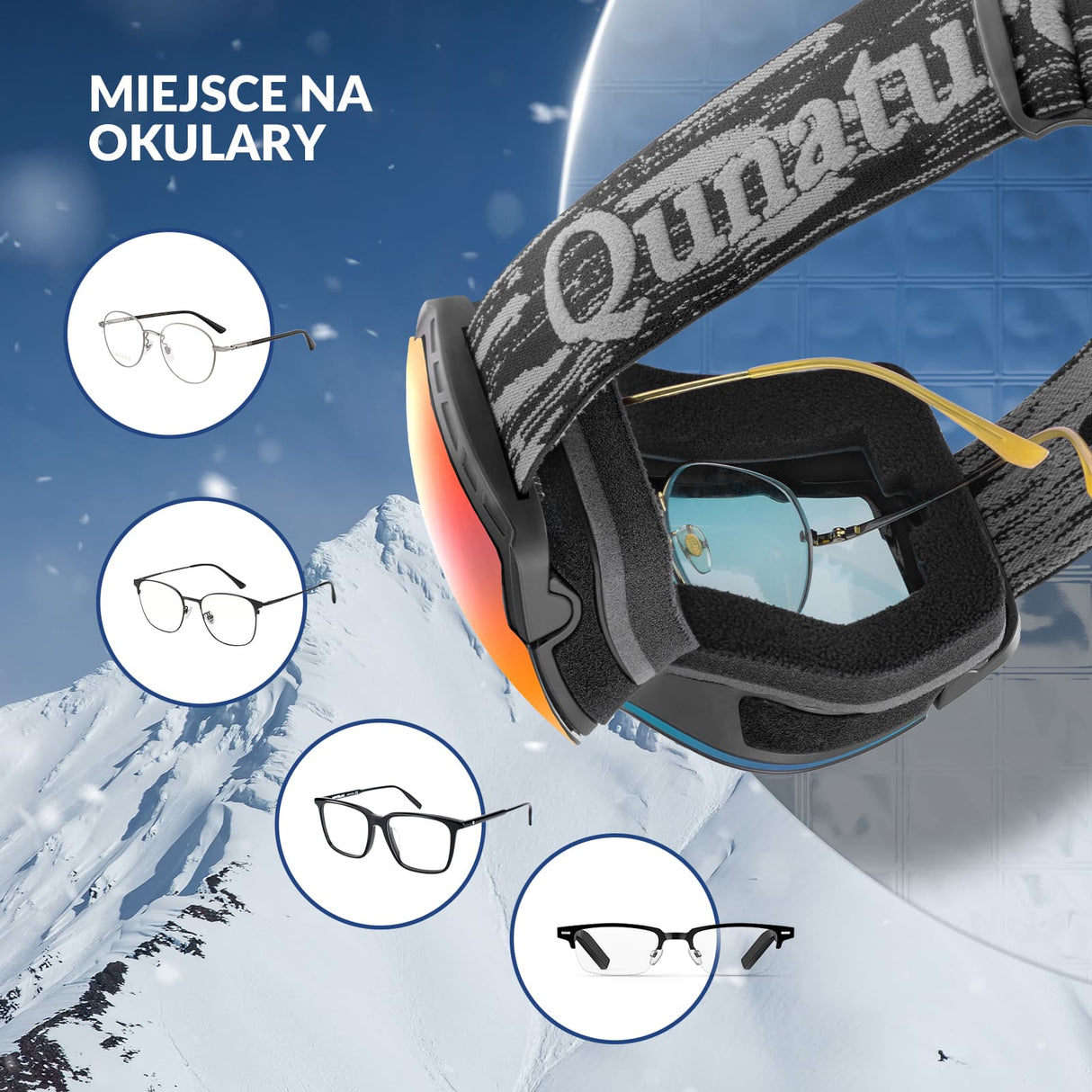 Qunature Qunature Gogle Śnieżne Ochrona UV Podwójne Soczewki Przeciwmgielne-Q23-005 Gogle narciarskie