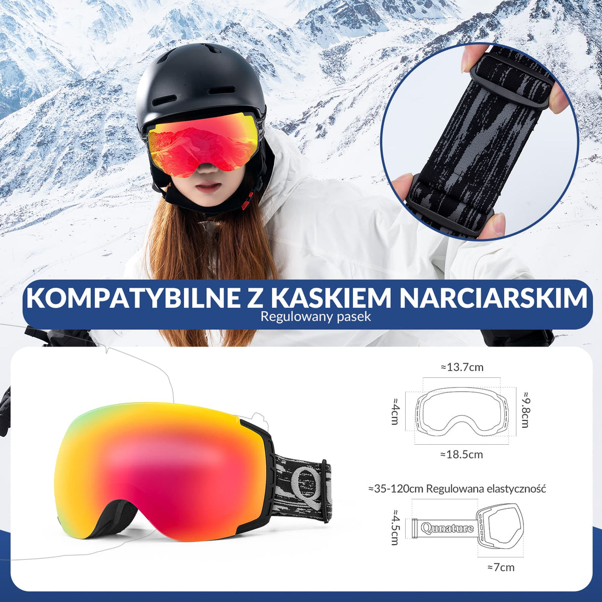 Qunature Qunature Gogle Śnieżne Ochrona UV Podwójne Soczewki Przeciwmgielne-Q23-005 Gogle narciarskie