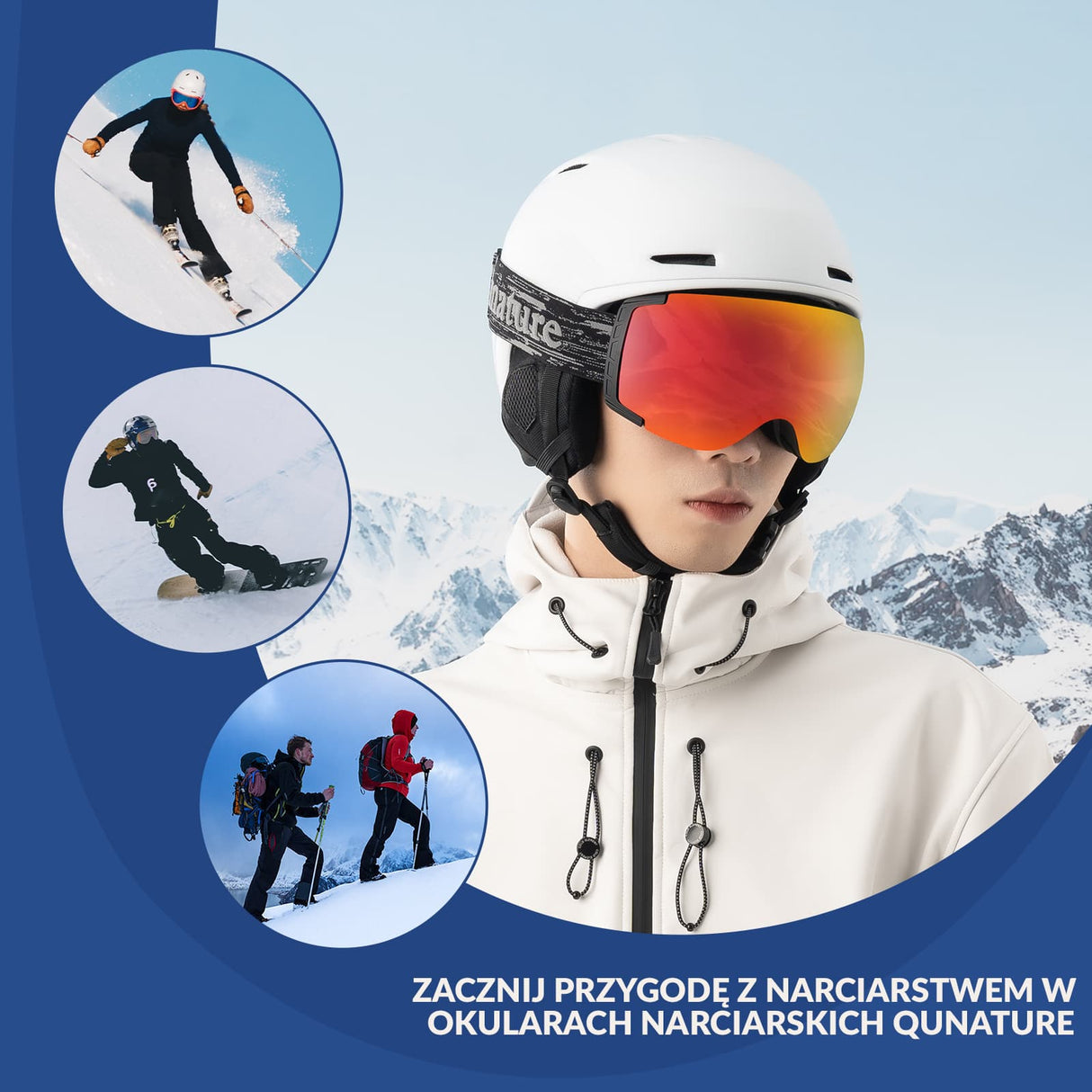 Qunature Qunature Gogle Śnieżne Ochrona UV Podwójne Soczewki Przeciwmgielne-Q23-005 Gogle narciarskie