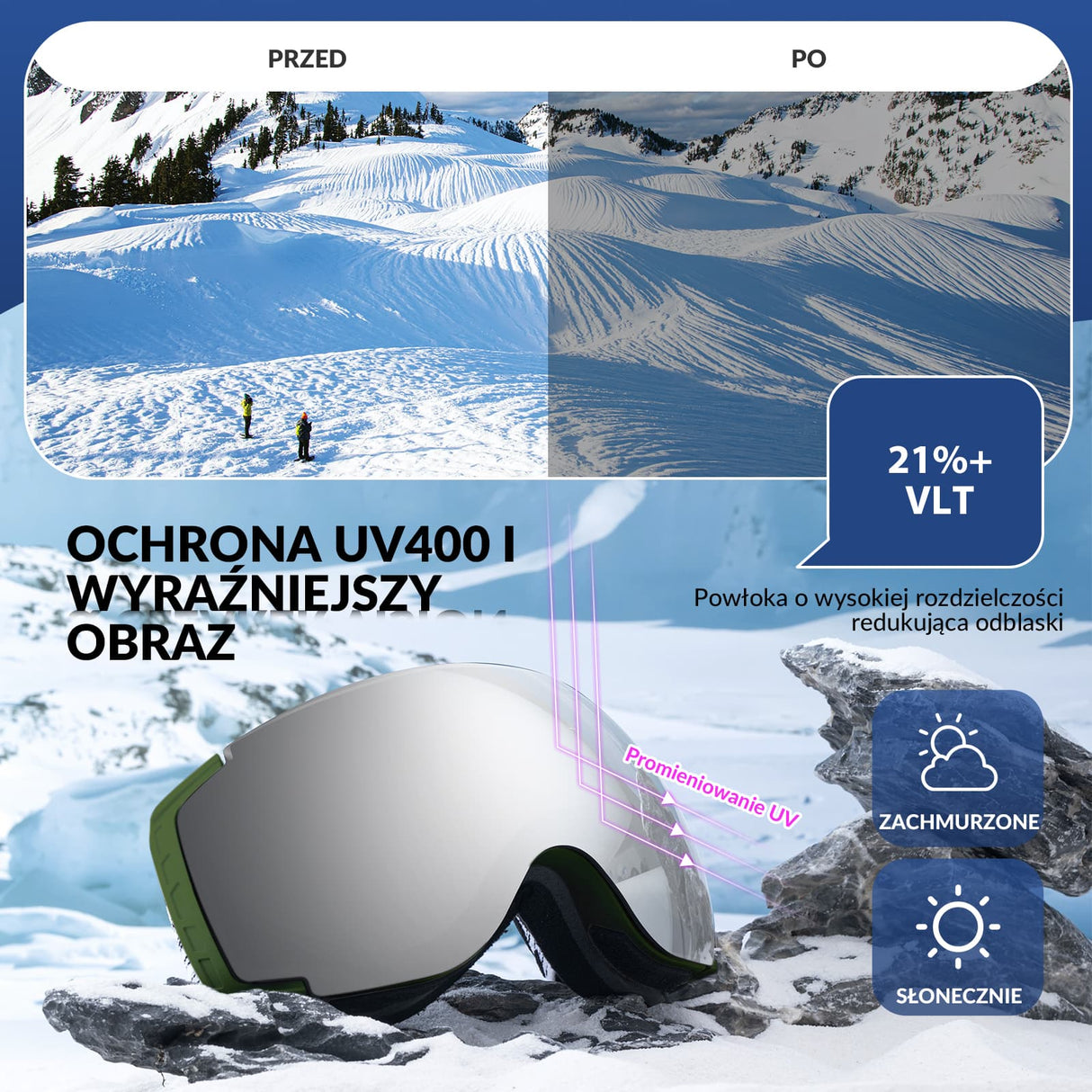 Qunature Qunature Gogle Śnieżne Ochrona UV Podwójne Soczewki Przeciwmgielne-Q23-005 Gogle narciarskie