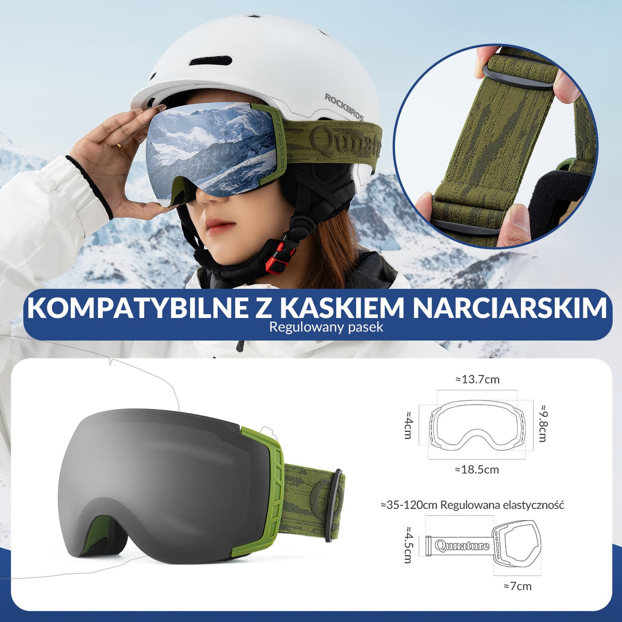 Qunature Qunature Gogle Śnieżne Ochrona UV Podwójne Soczewki Przeciwmgielne-Q23-005 Gogle narciarskie