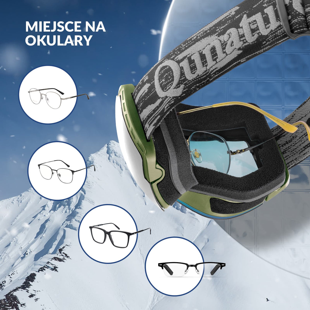 Qunature Qunature Gogle Śnieżne Ochrona UV Podwójne Soczewki Przeciwmgielne-Q23-005 Gogle narciarskie