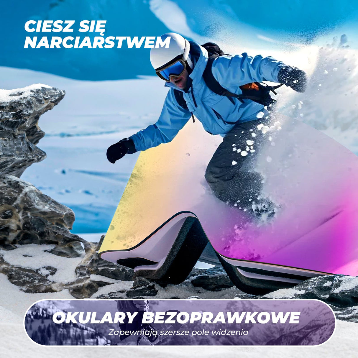 Qunature Qunature Gogle Narciarskie I Snowboardowe UV, Przeciwmgielne, OTG-Q23-008 Gogle narciarskie