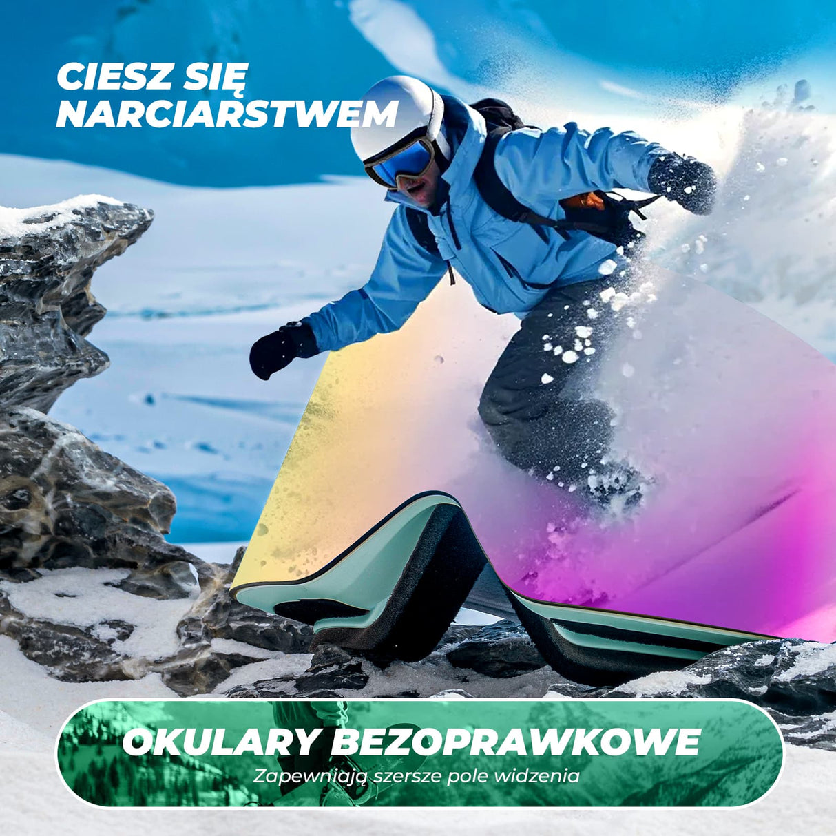 Qunature Qunature Gogle Narciarskie I Snowboardowe UV, Przeciwmgielne, OTG-Q23-008 Gogle narciarskie