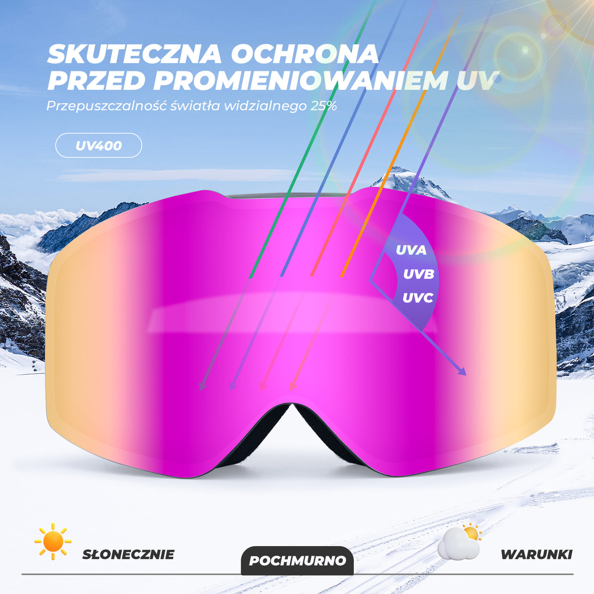 Qunature Qunature Gogle Narciarskie I Snowboardowe UV, Przeciwmgielne, OTG-Q23-008 Gogle narciarskie