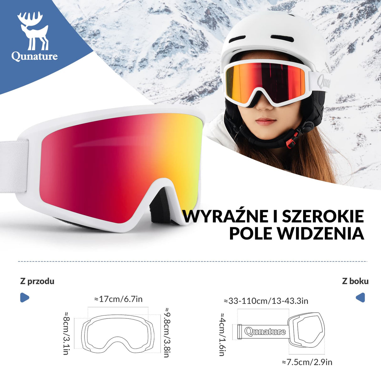 Qunature Qunature Gogle Narciarskie Śniegowe Ochrona UV Damskie/Męskie Przeciwmgielne -Q23-003 Gogle narciarskie