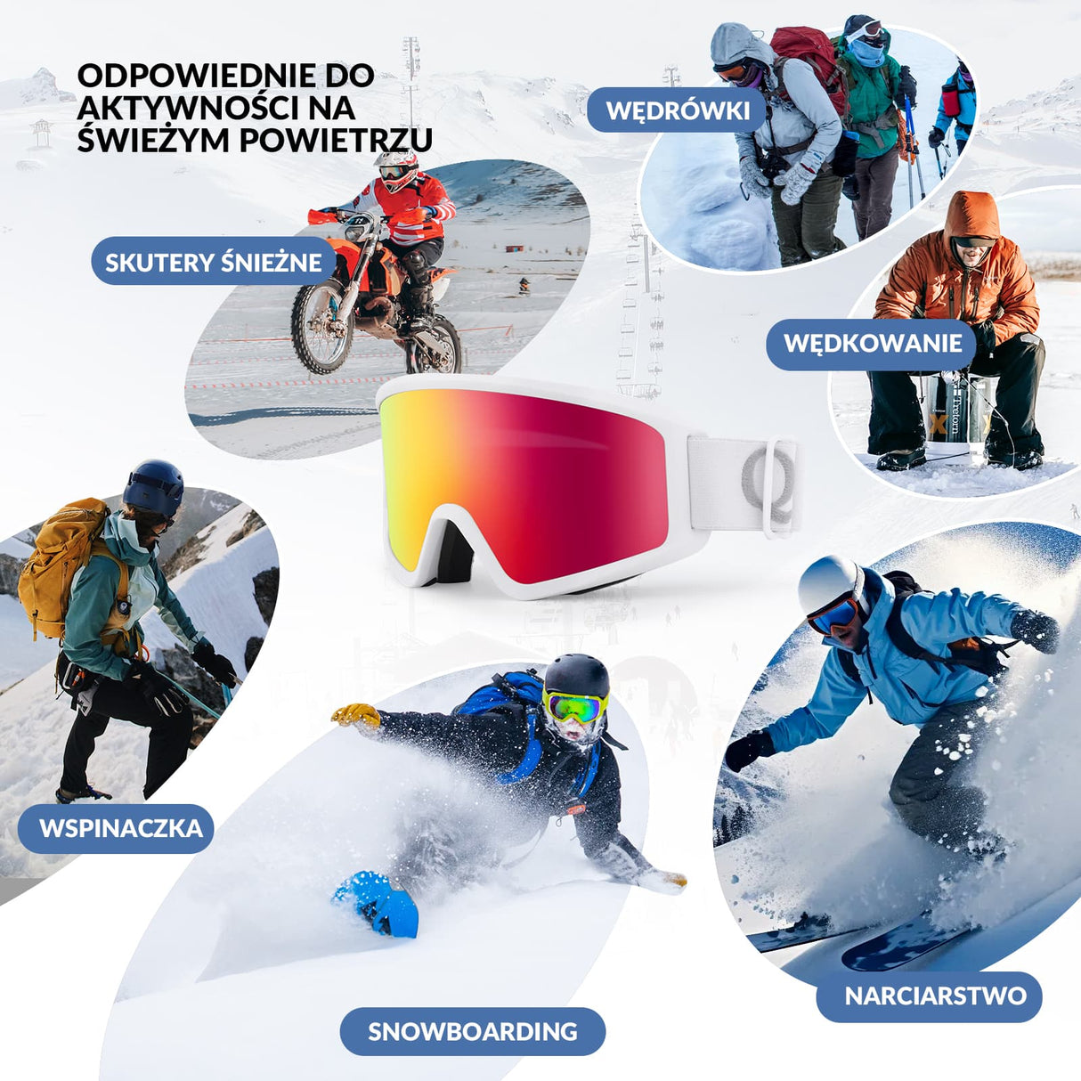 Qunature Qunature Gogle Narciarskie Śniegowe Ochrona UV Damskie/Męskie Przeciwmgielne -Q23-003 Gogle narciarskie