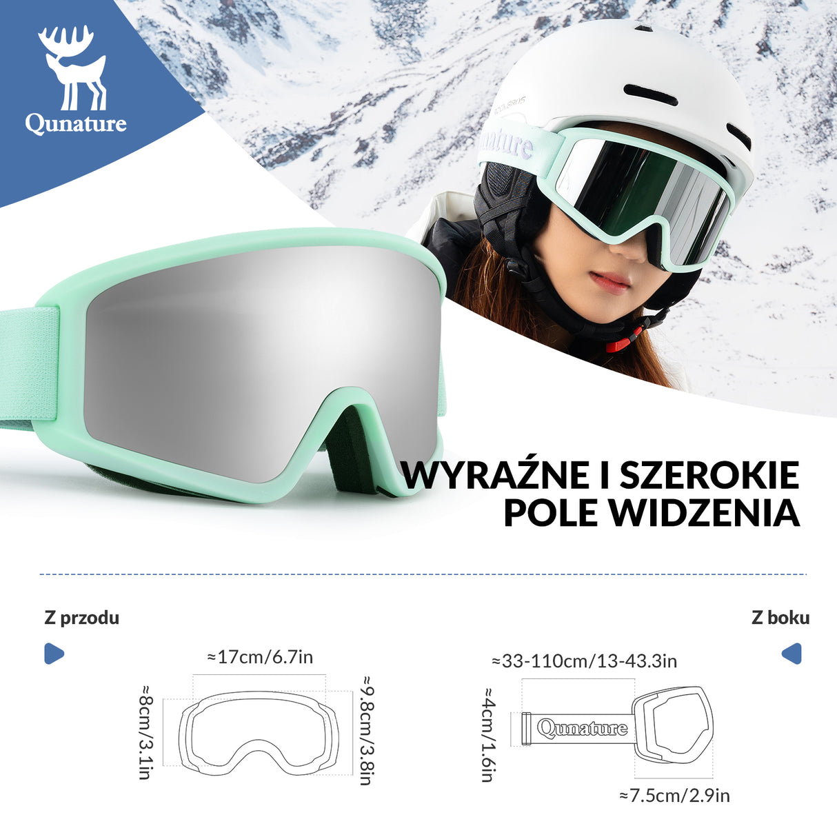 Qunature Qunature Gogle Narciarskie Śniegowe Ochrona UV Damskie/Męskie Przeciwmgielne -Q23-003 Gogle narciarskie