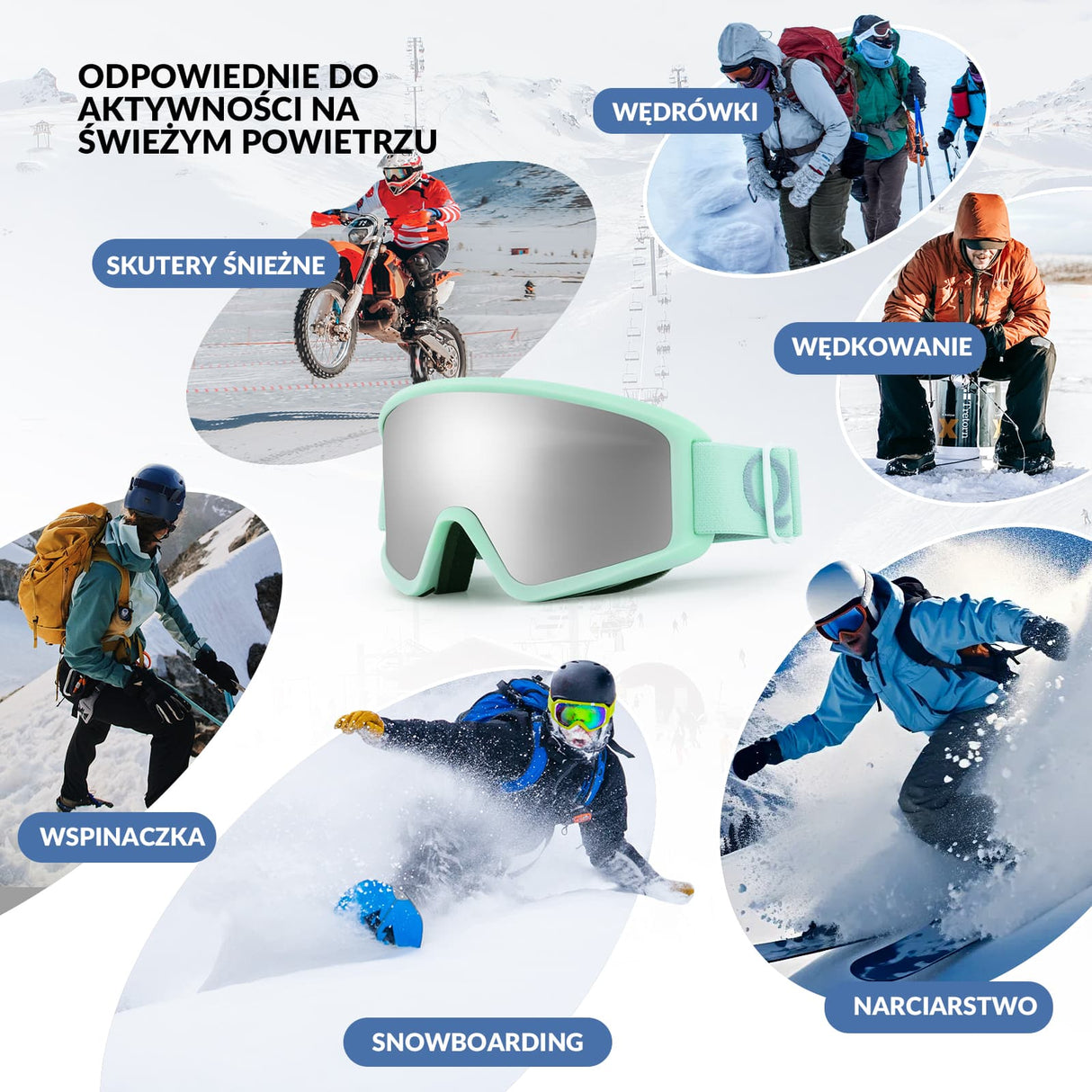 Qunature Qunature Gogle Narciarskie Śniegowe Ochrona UV Damskie/Męskie Przeciwmgielne -Q23-003 Gogle narciarskie