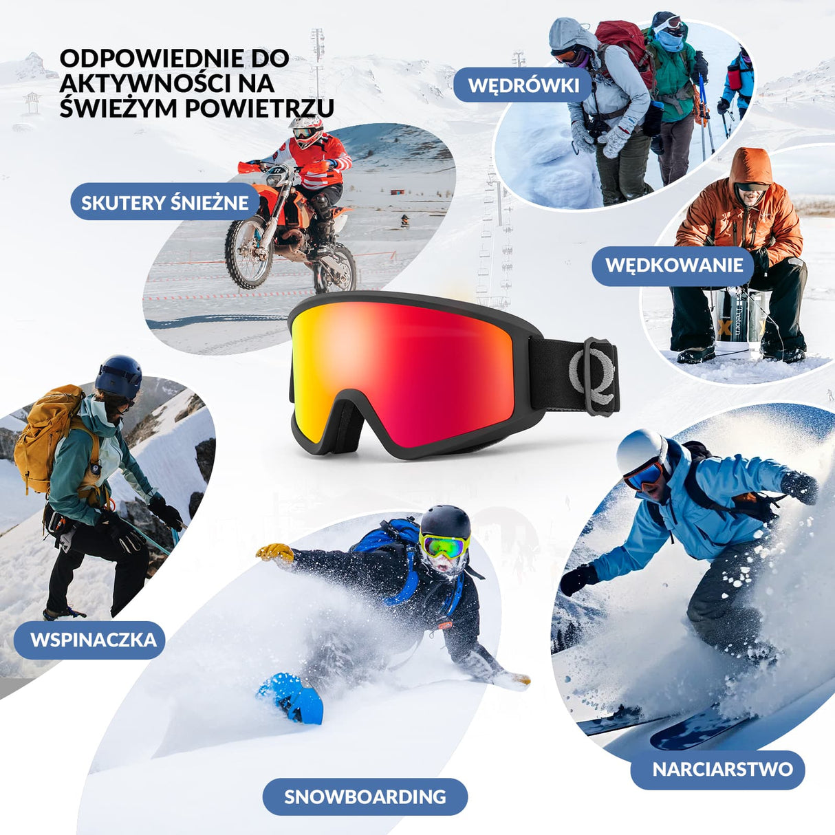 Qunature Qunature Gogle Narciarskie Śniegowe Ochrona UV Damskie/Męskie Przeciwmgielne -Q23-003 Gogle narciarskie