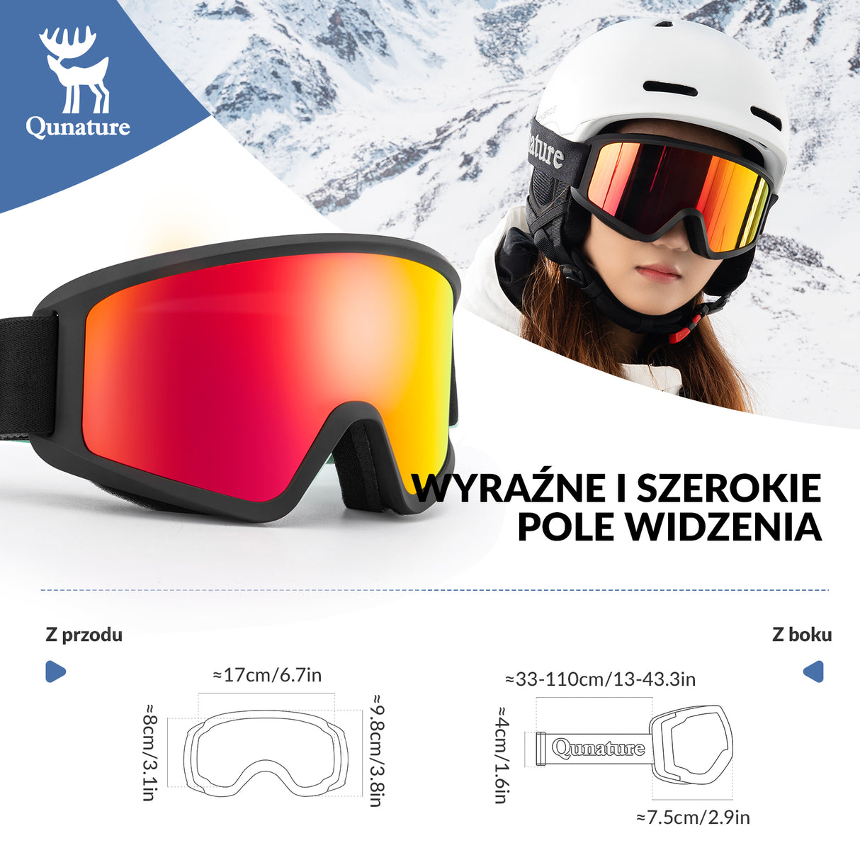 Qunature Qunature Gogle Narciarskie Śniegowe Ochrona UV Damskie/Męskie Przeciwmgielne -Q23-003 Gogle narciarskie