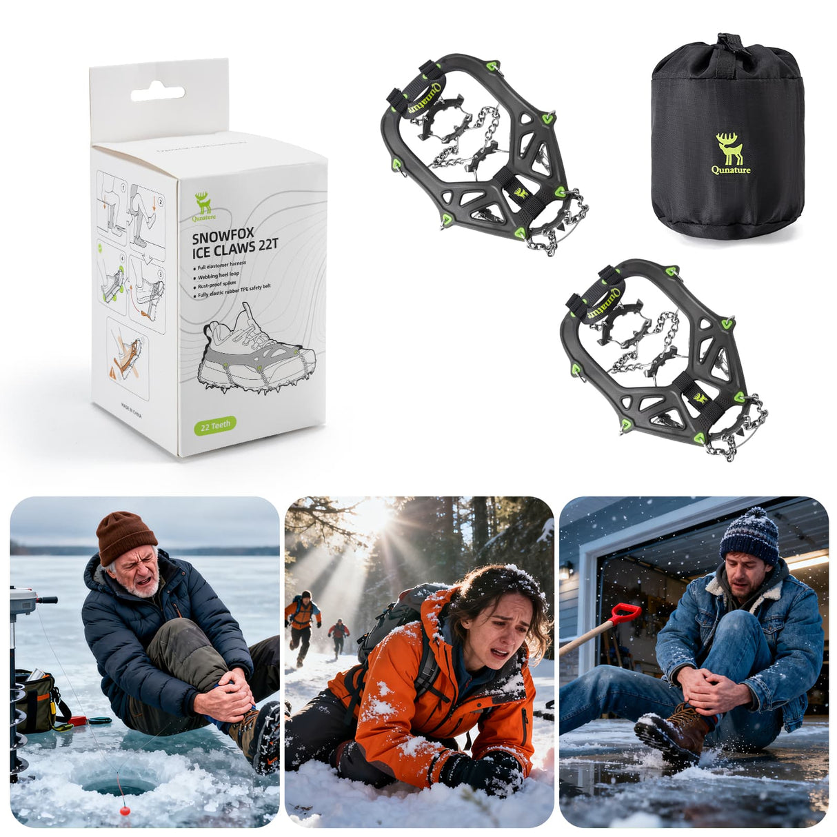 Qunature Qunature Kolce Antypoślizgowe ze Stali Nierdzewnej 22 Zęby, Wysoka Przyczepność Raki